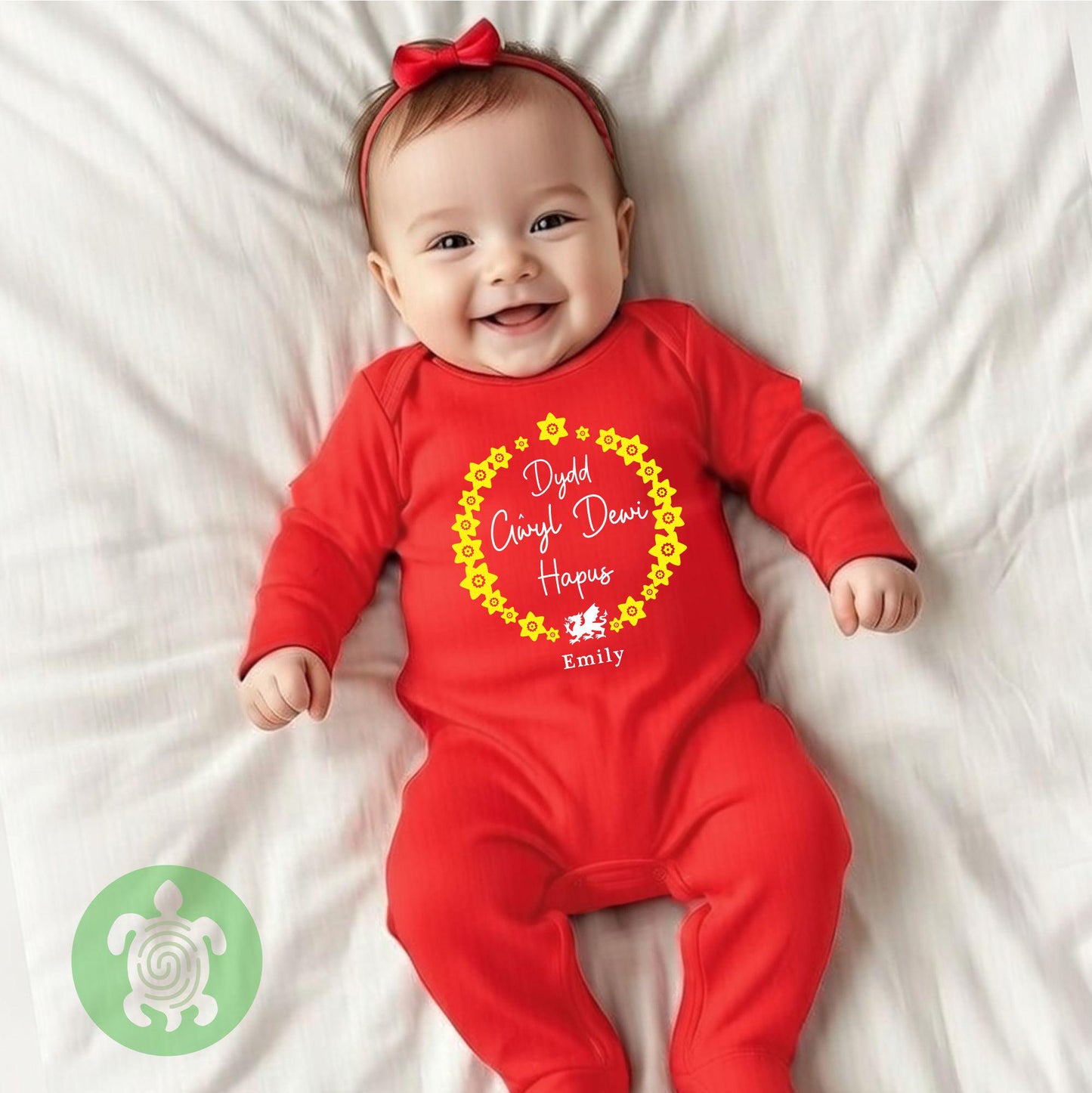Personalised Dydd Gwyl Dewi, St David's Day, Children's T-Shirt, Newborn Romper, Welsh Tradition, Yellow Daffodil, Cymru