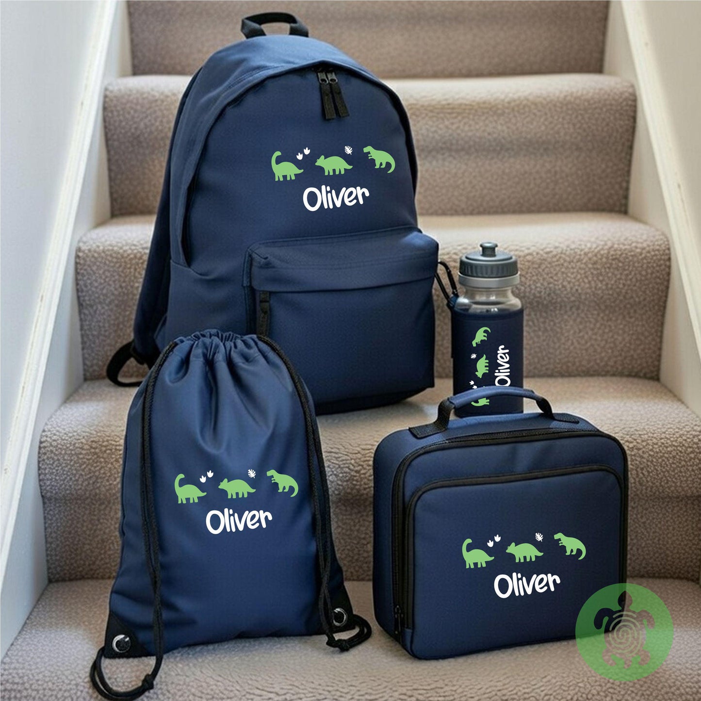 Personalised Dinosaur Back to School Essential Child's Blue Rucksack with Name| Lunch box | Water bottle | Pencil Case | PE | for Kids