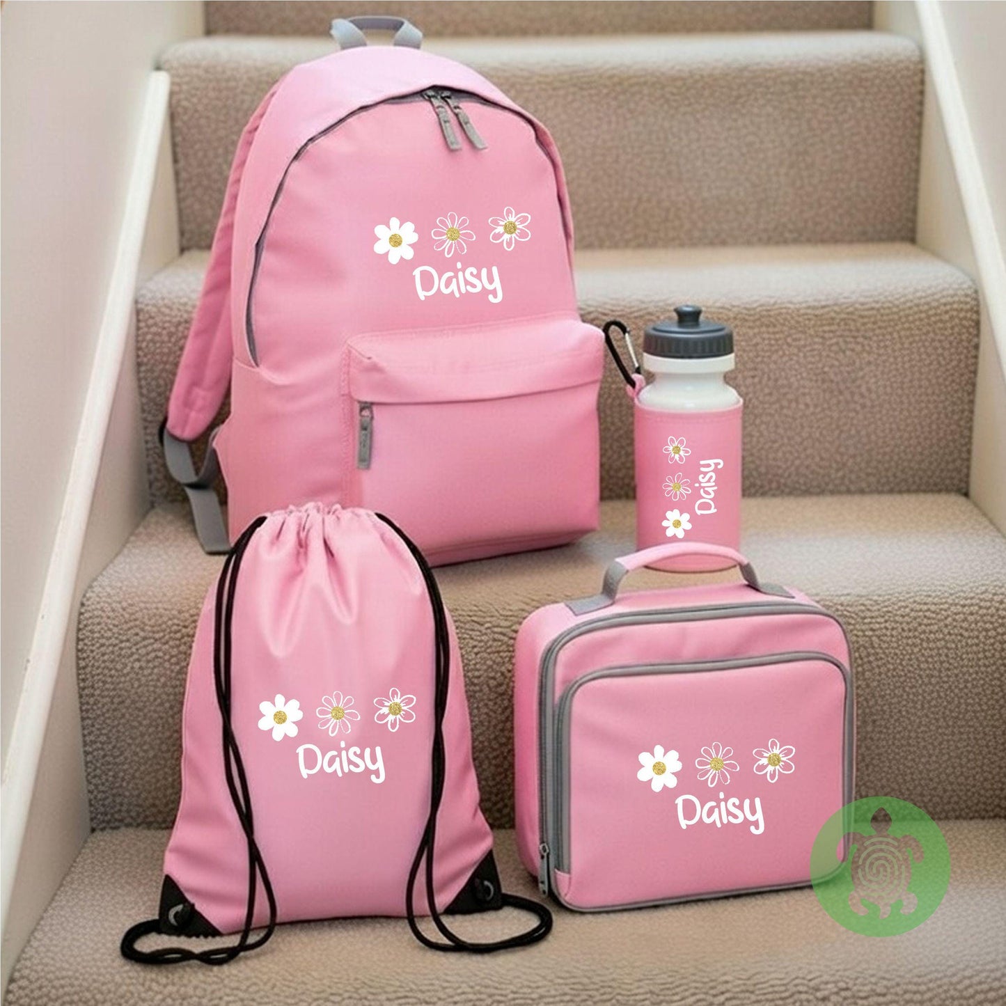 Personalised Daisy Back to School Essential Child's Pink Rucksack with Name| Lunch box | Water bottle | Pencil Case | PE | Backpack for Kids
