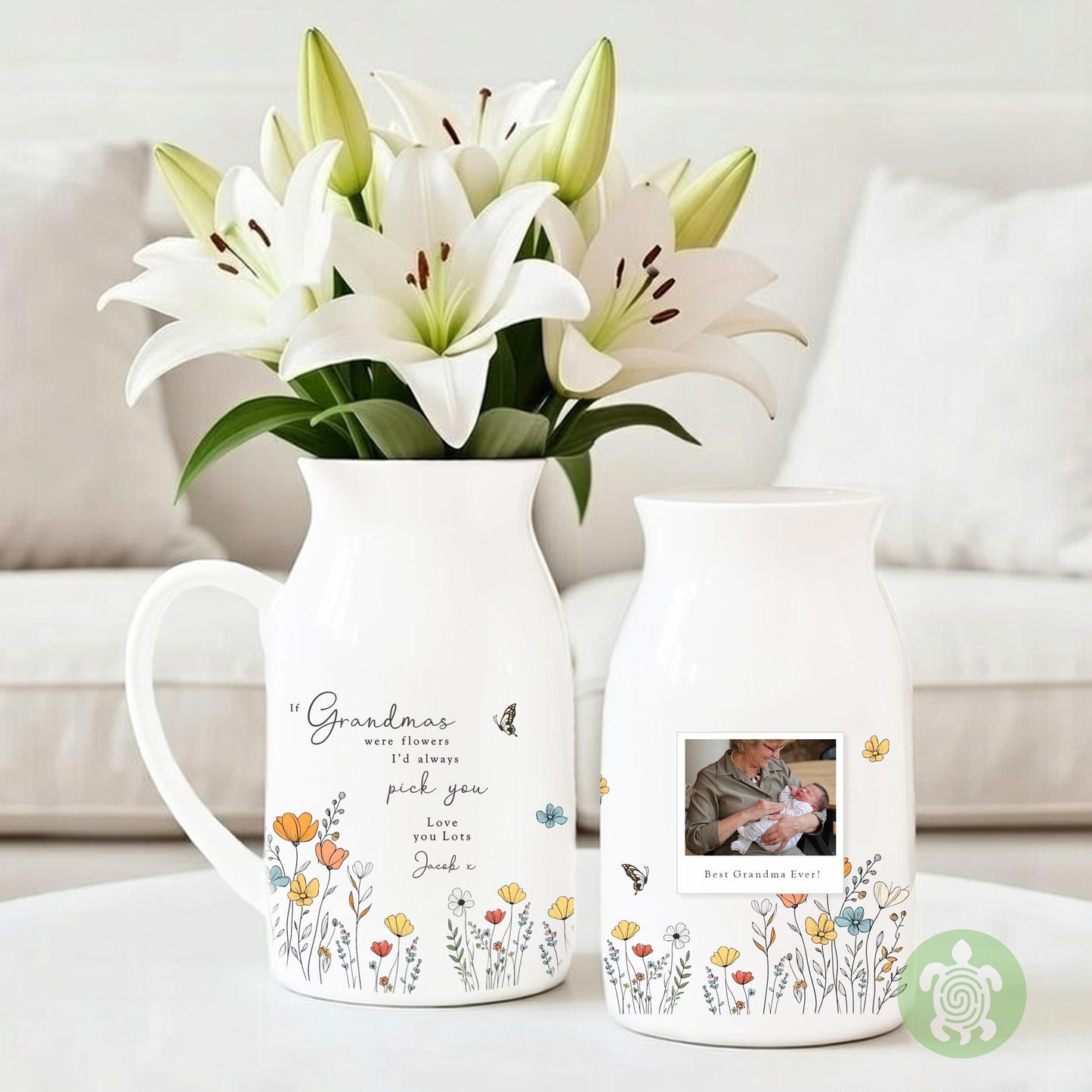Personalised If … were flowers I’d we’d pick you Photo, Mother’s Day, Wildflower, Floral Ceramic Vase, Flower Jug Mug, Birthday gift, Nannas