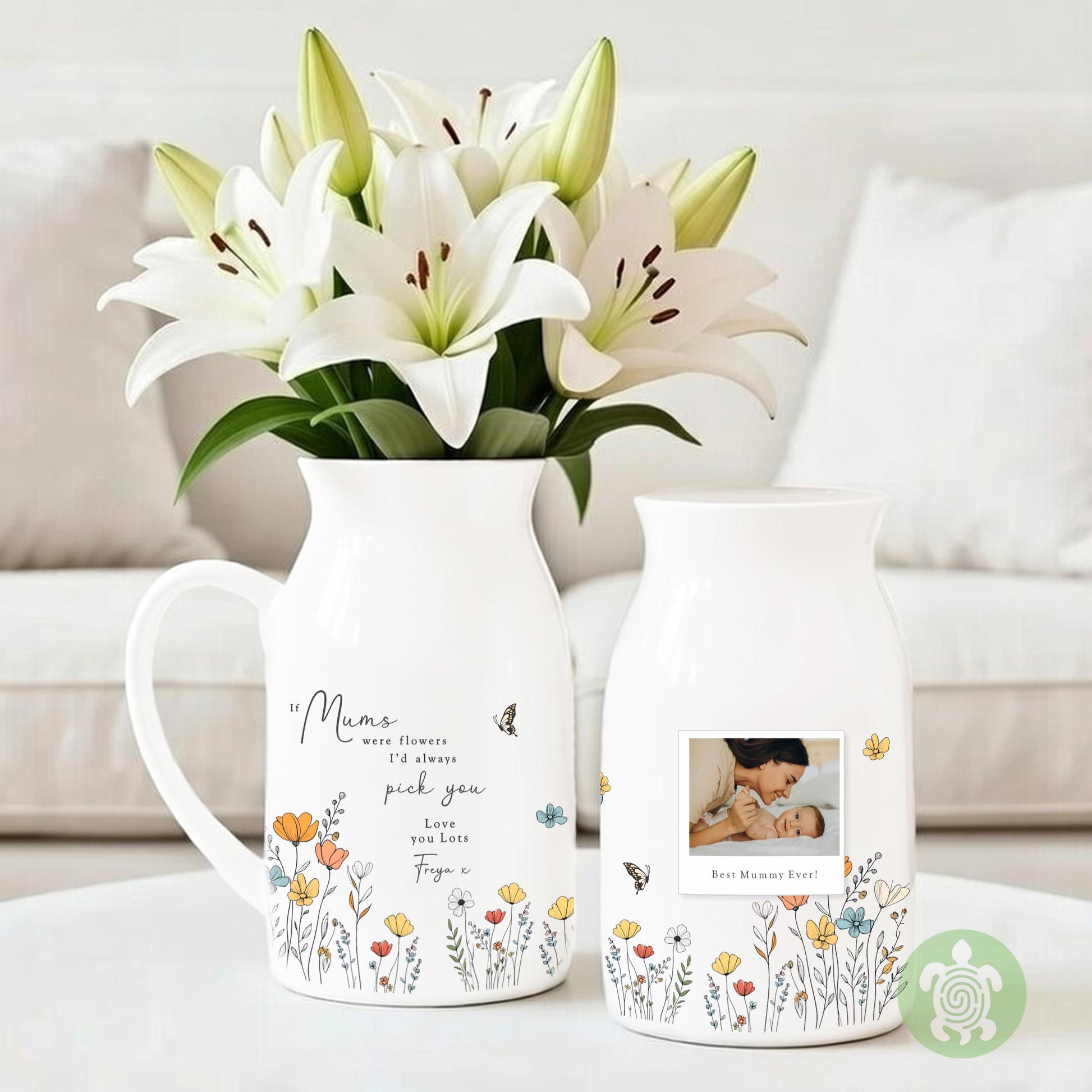 Personalised If … were flowers I’d we’d pick you Photo, Mother’s Day, Wildflower, Floral Ceramic Vase, Flower Jug Mug, Birthday gift, Nannas