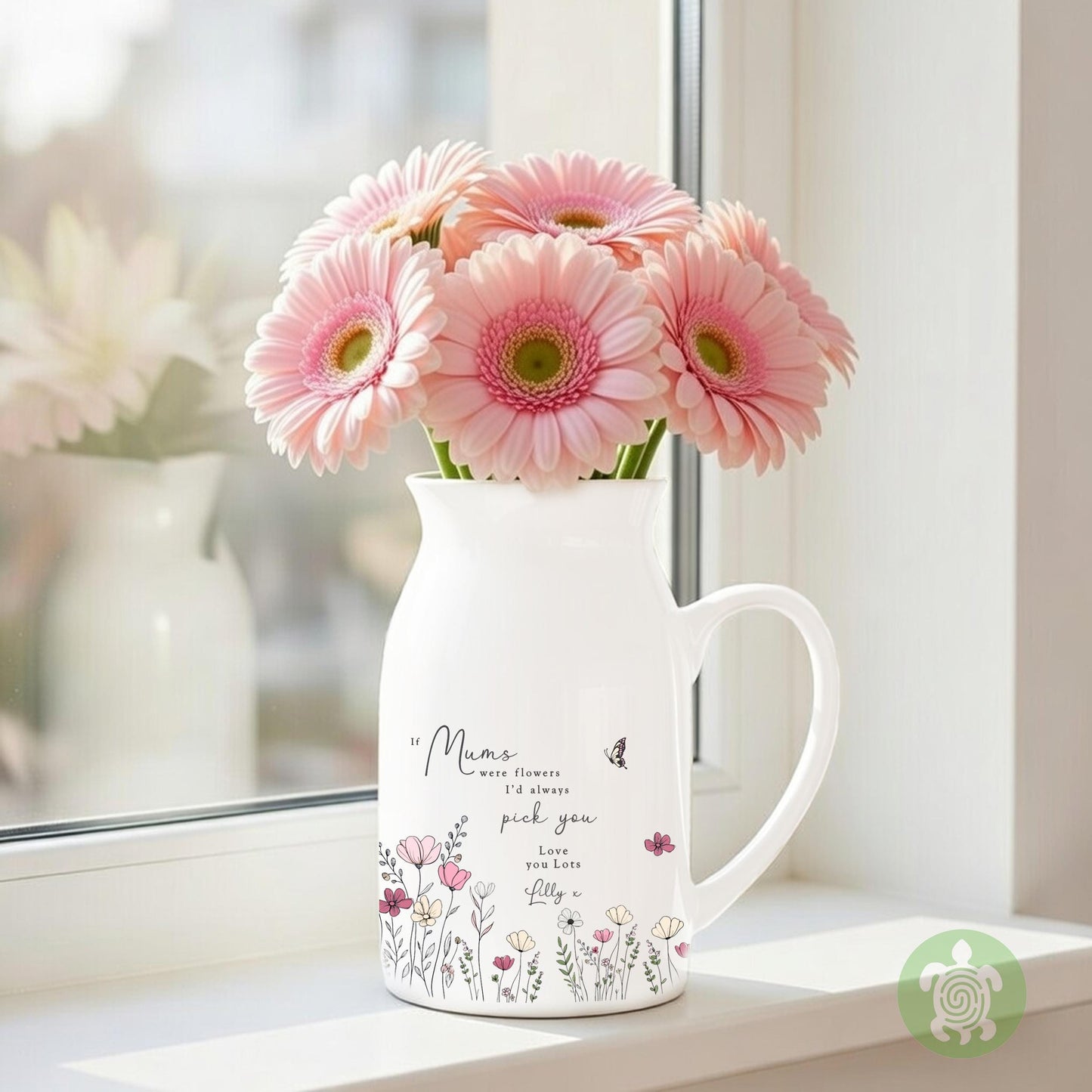 Personalised If … were flowers I’d we’d pick you, Mother’s Day, Pink Wildflower, Floral Ceramic Vase, Flower Jug Mug, Birthday gift, Nannas