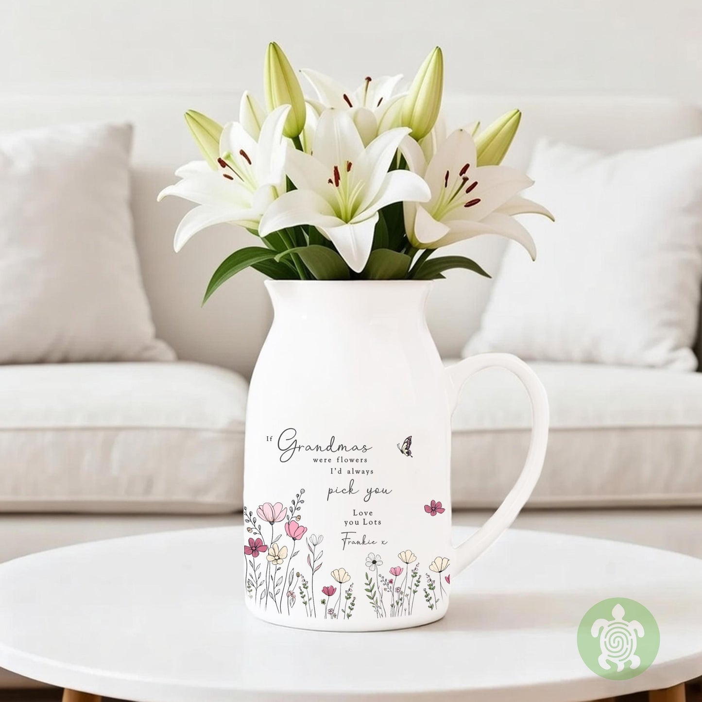 Personalised If … were flowers I’d we’d pick you, Mother’s Day, Pink Wildflower, Floral Ceramic Vase, Flower Jug Mug, Birthday gift, Nannas