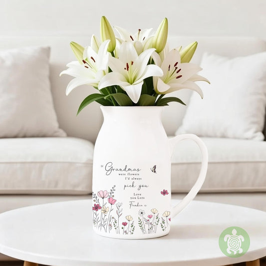 Personalised If … were flowers I’d we’d pick you, Mother’s Day, Pink Wildflower, Floral Ceramic Vase, Flower Jug Mug, Birthday gift, Nannas