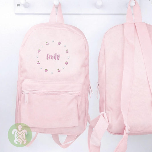 Embroidered Strawberries Girls Backpack, Personalised Children's Rucksack, Nursery Bag, Back to School, Toddler Bag, Birthday, School Bag