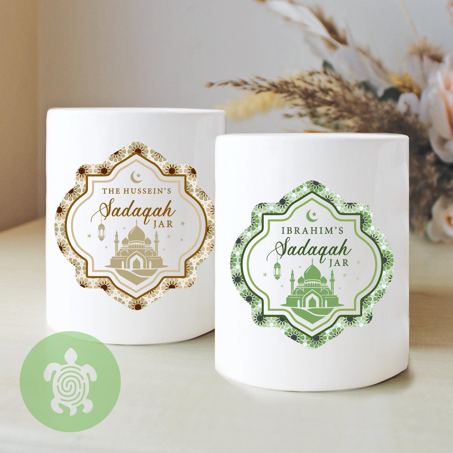 Personalised Sadaqah Ceramic Money Box, Charity Jar, Savings Box, Islamic Gift, Eid Mubarak, Ramadan, Girih, Pink, Blue, Green, Purple, Gold