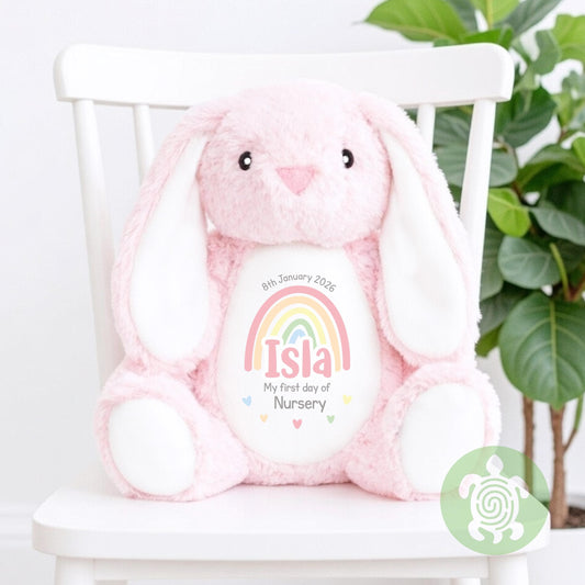 Personalised Pink Starting School Hearts Bunny, First day of Nursery, First day of School, Preschool Gift, Nursery Keepsake, Keepsake