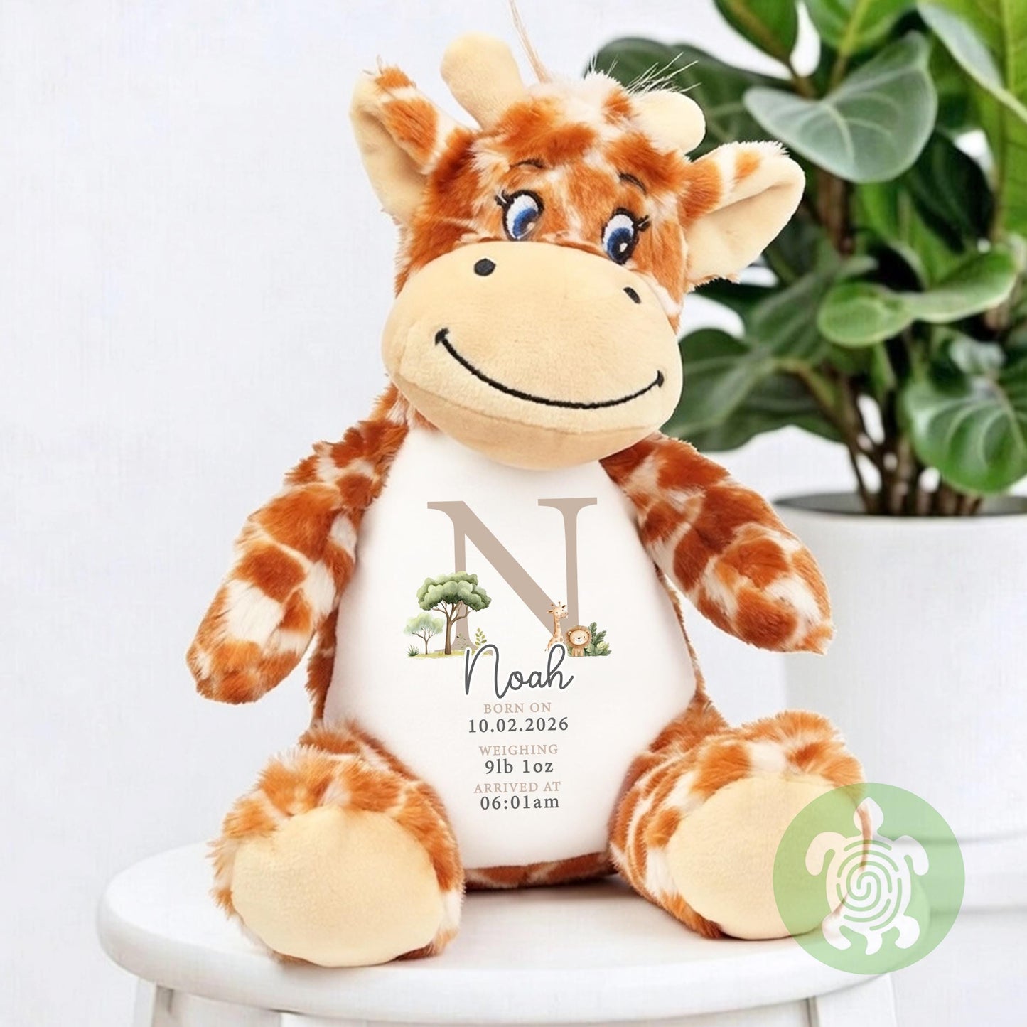 Personalised Beige Safari Birth Stat Bunny, Newborn Baby Gift, Custom Soft Toy for Newborn, Birth Stats, Newborn Babies Keepsake, Baby Gift