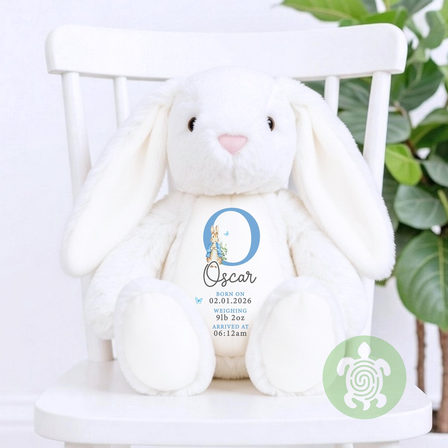 Personalised Blue Birth Stat Bunny, Newborn Baby Gift, Custom Soft Toy for Newborn, Birth Stats, Newborn Babies Keepsake, New Baby Gift