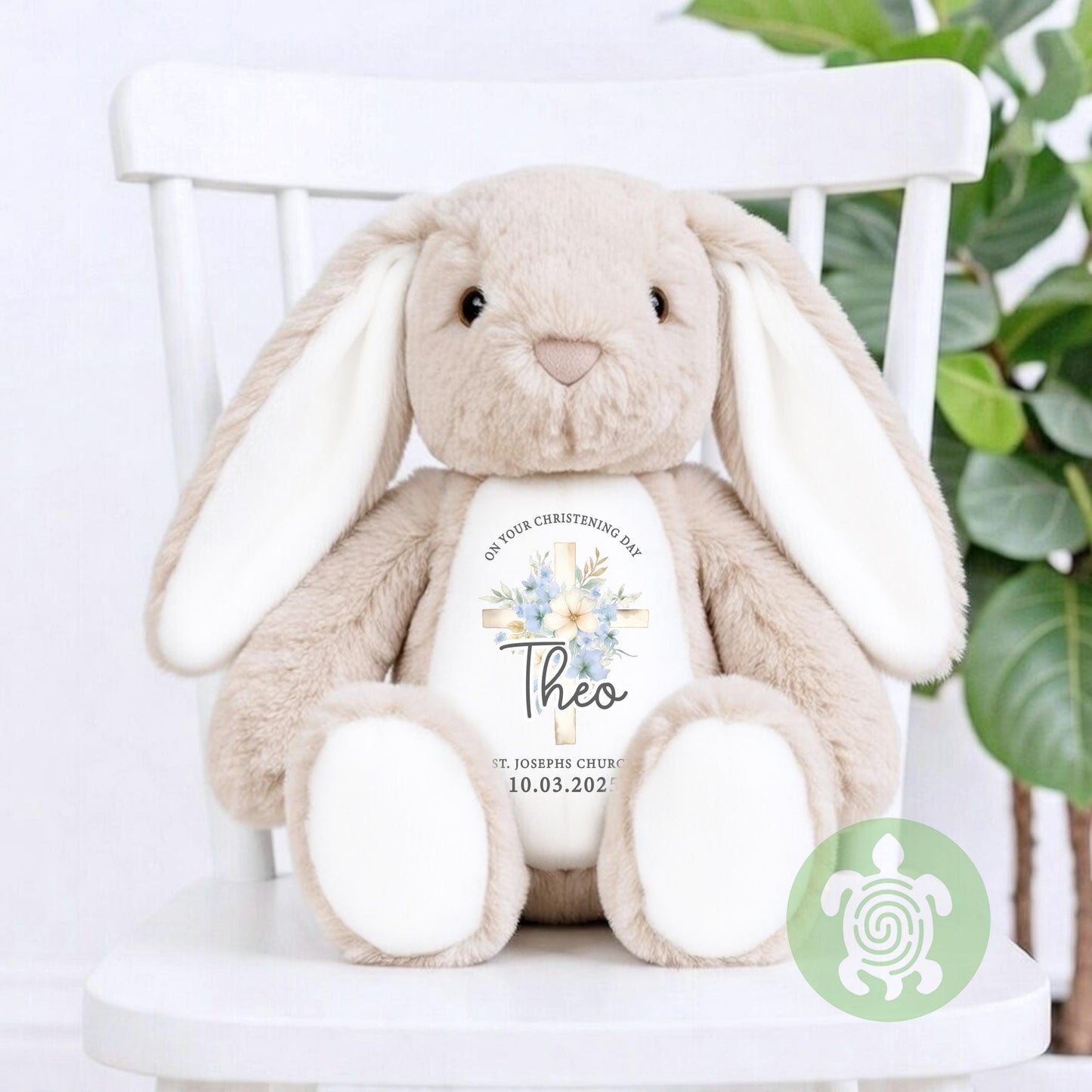 Personalised Blue Christening Bunny Gift, Baptism or Holy Communion Gift, Personalised Bunny, Baby Baptism Keepsake, Baby’s Special Day