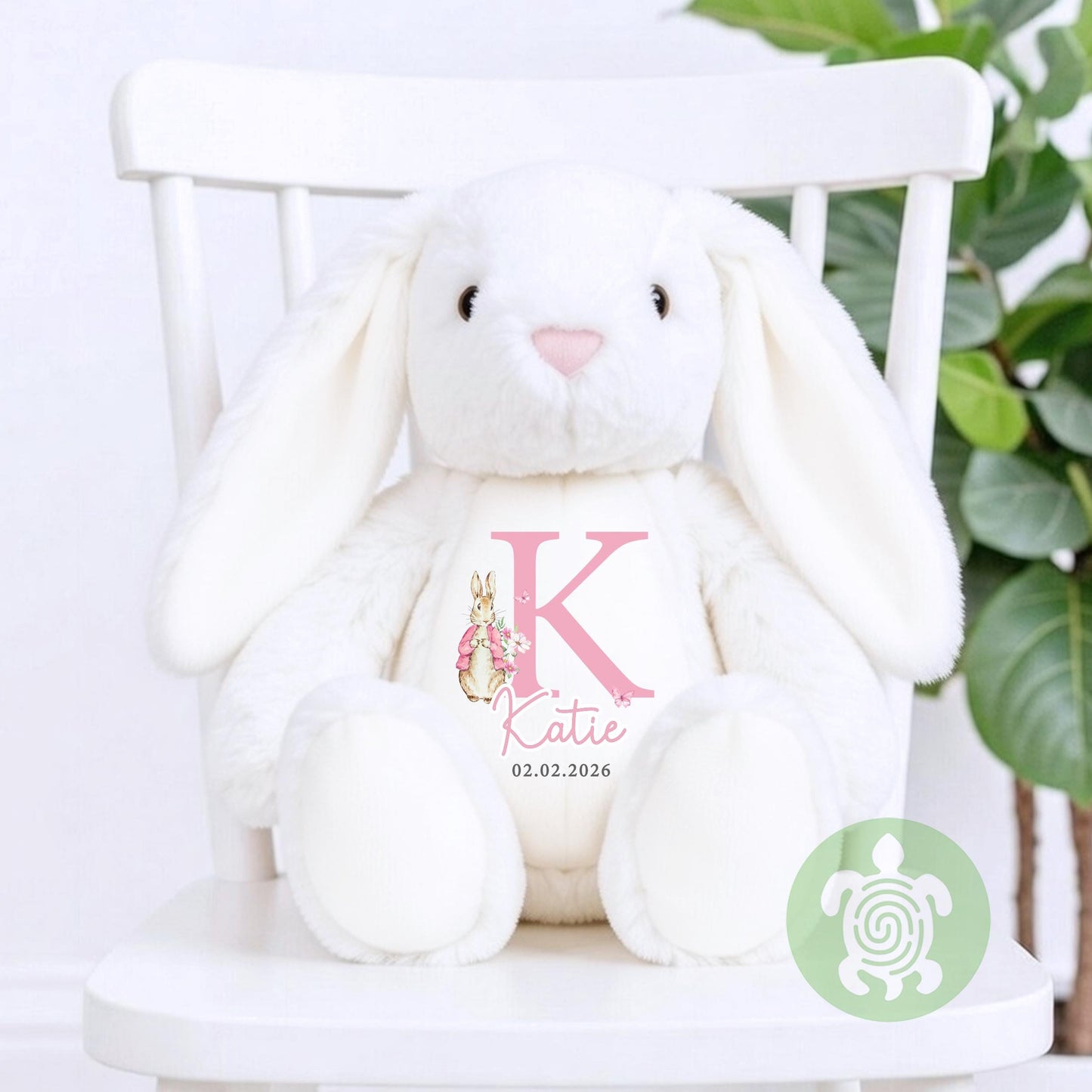 Personalised Pink Rabbit Initial Birth Bunny, Newborn Baby Gift, Custom Soft Toy for Newborn, Birthday, Newborn Babies Keepsake, New Baby