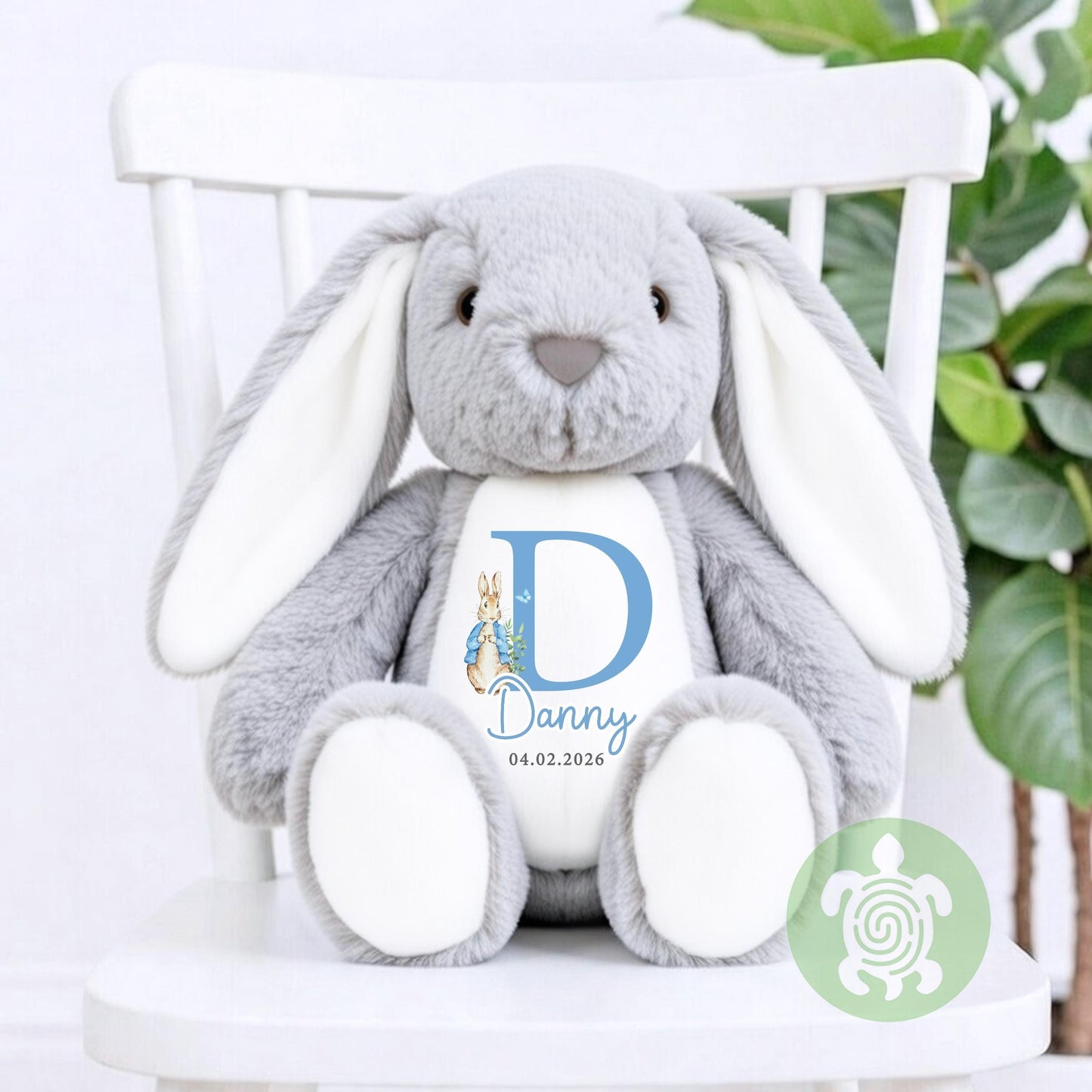 Personalised Blue Rabbit Initial Birth Bunny, Newborn Baby Gift, Custom Soft Toy for Newborn, Birthday, Newborn Babies Keepsake, New Baby