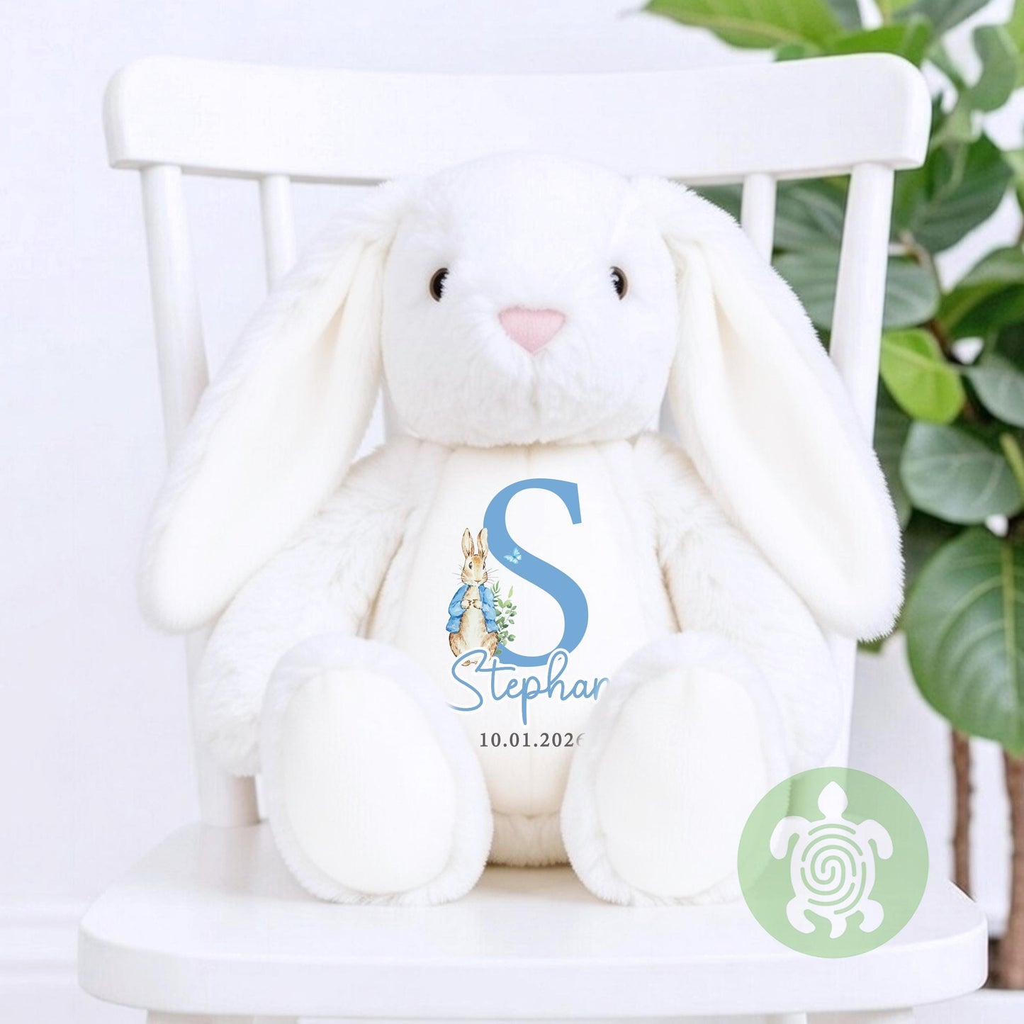 Personalised Blue Rabbit Initial Birth Bunny, Newborn Baby Gift, Custom Soft Toy for Newborn, Birthday, Newborn Babies Keepsake, New Baby