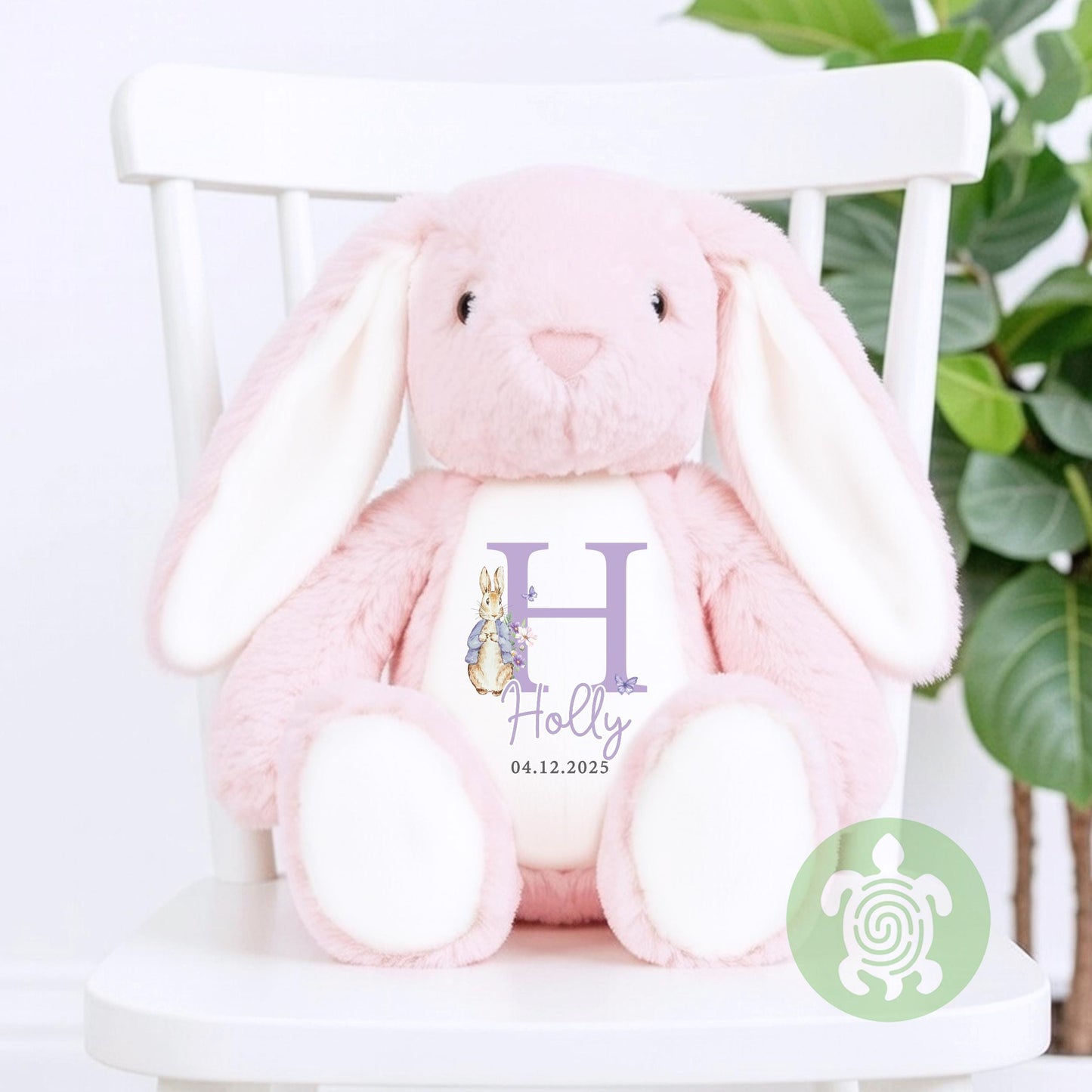 Personalised Purple Rabbit Initial Birth Bunny, Newborn Baby Gift, Custom Soft Toy for Newborn, Birthday, Newborn Babies Keepsake, New Baby