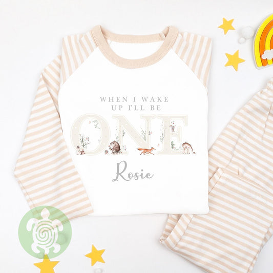 Personalised Neutral Watercolour Woodland Any Age Birthday Pyjamas, Children Toddler, Birthday Gift, Birthday PJs, 1st 2nd Birthday Outfit