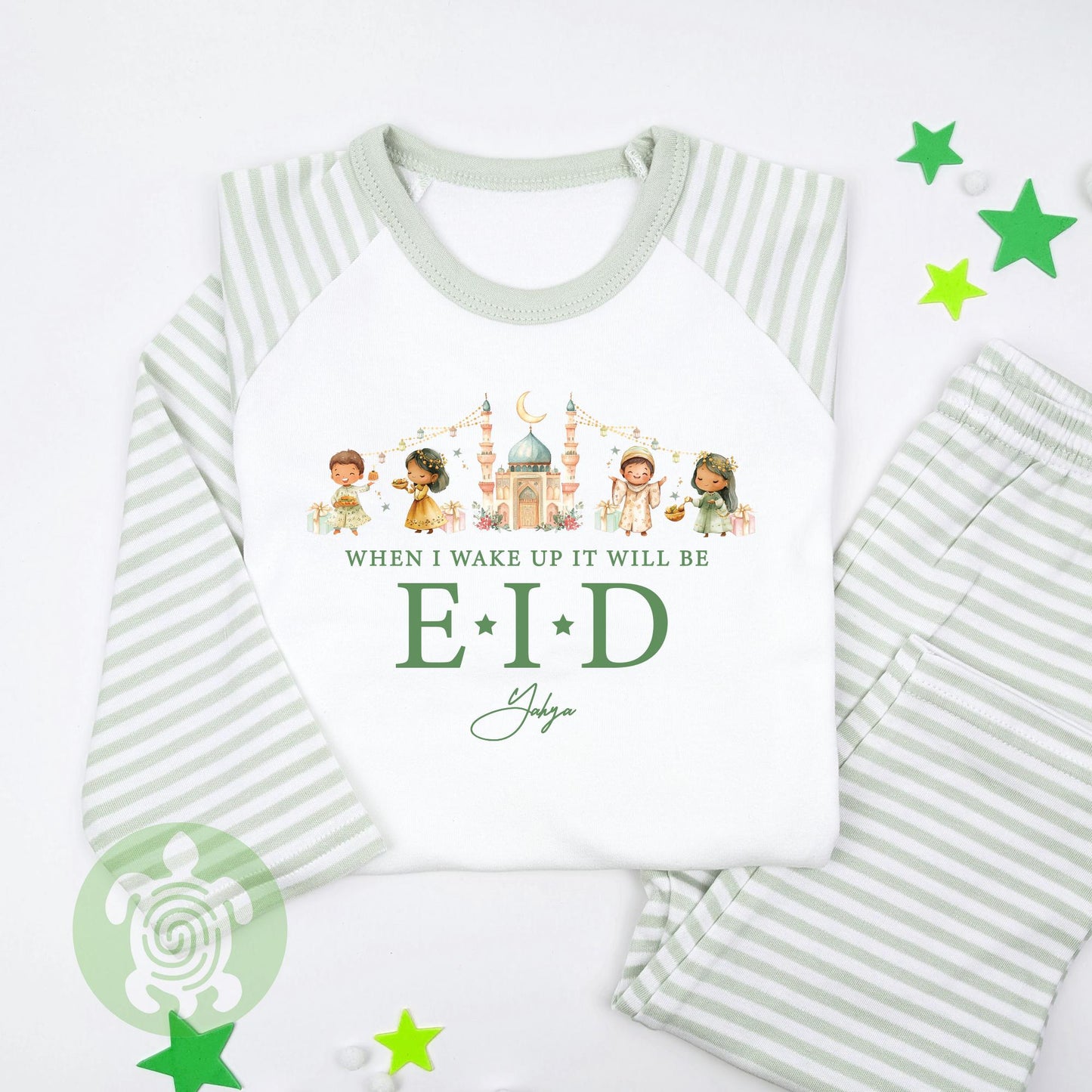 Personalised When I Wake Up It’s Eid Outfit for Kids, Ramadan and Eid, Celebration Eid Mubarak, Stripped Tight-fitting style