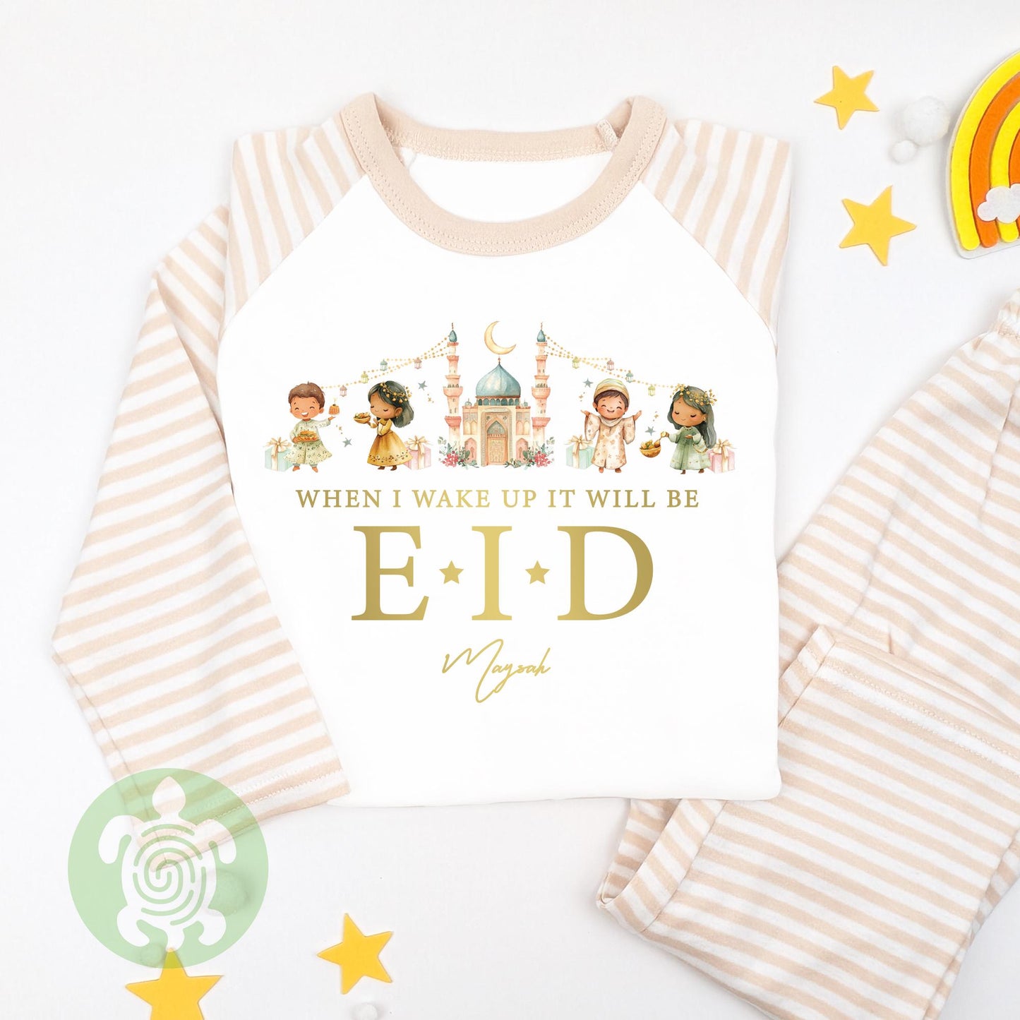Personalised When I Wake Up It’s Eid Outfit for Kids, Ramadan and Eid, Celebration Eid Mubarak, Stripped Tight-fitting style