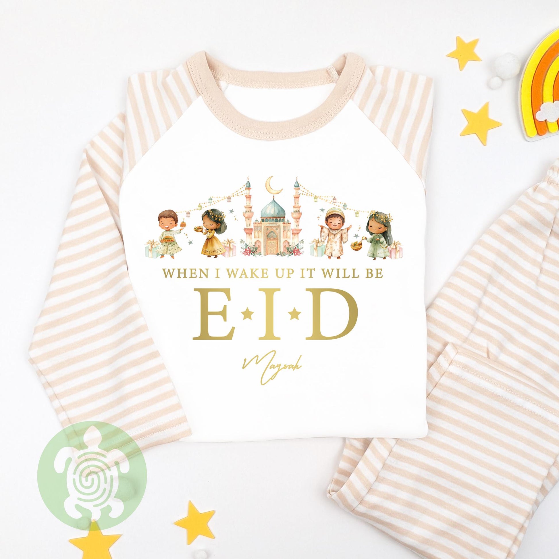 Personalised When I Wake Up It’s Eid Outfit for Kids, Ramadan and Eid, Celebration Eid Mubarak, Stripped Tight-fitting style