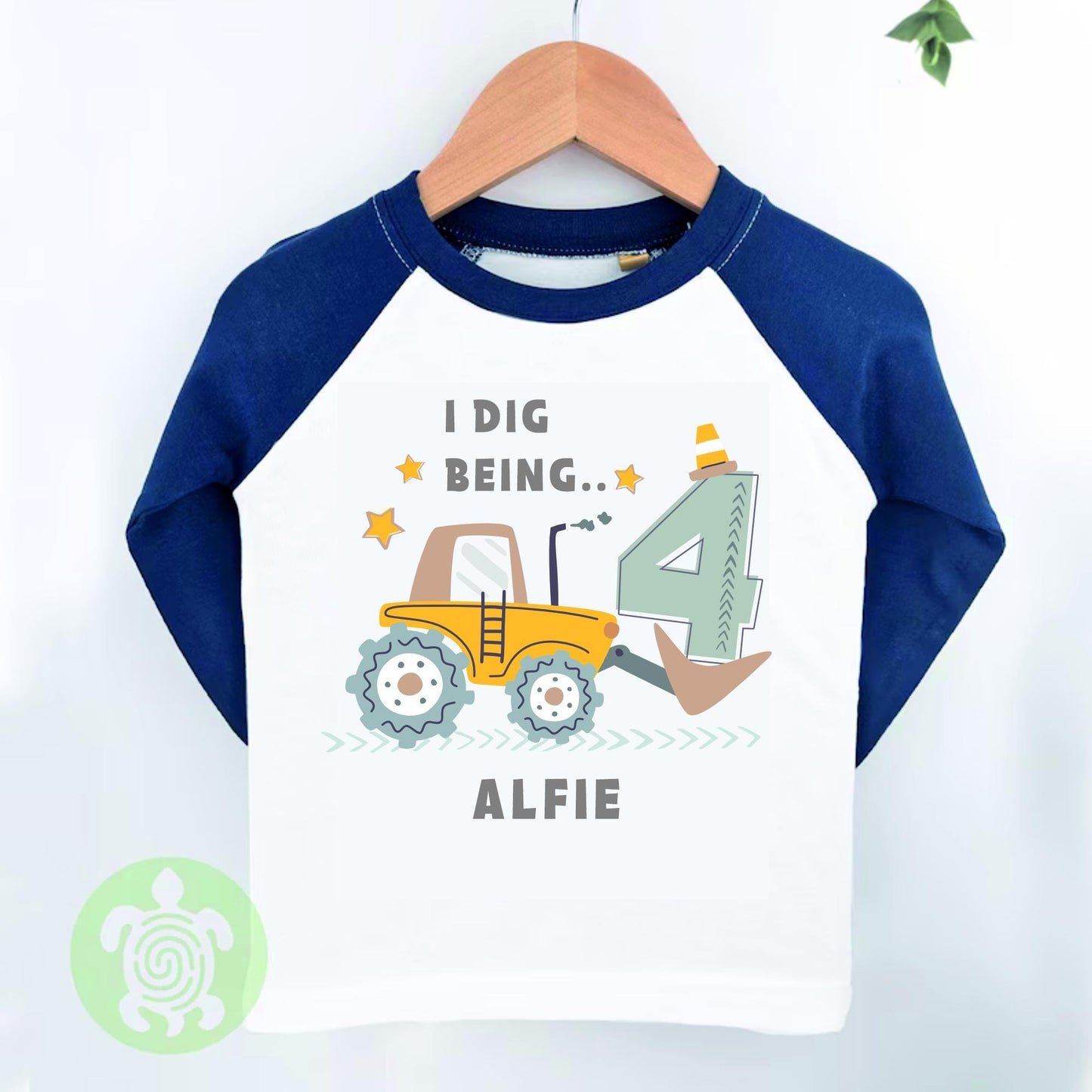 Personalised Little Digger Birthday Party Top | Birthday Gift | White or Long Sleeve Baseball T-Shirt | Personalised Any Age Birthday Top