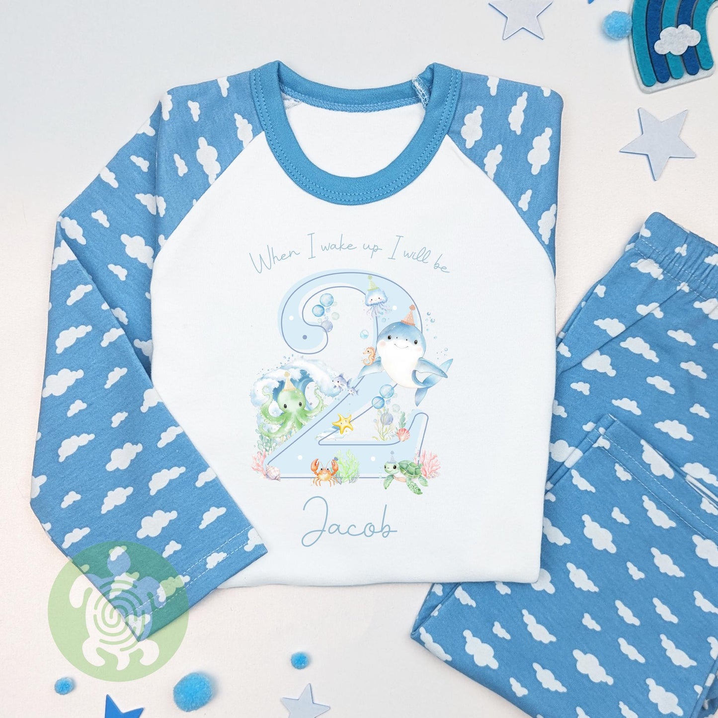 Sea Life Shadow Any Age When I Wake Up Personalised Kids Outfit, Birthday Morning Set, Custom Name Cotton Clothing Set, Tight-fitting style