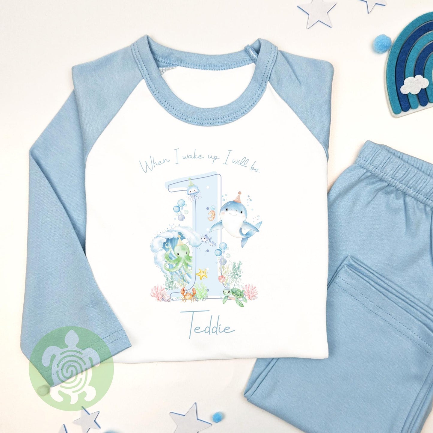 Sea Life Shadow Any Age When I Wake Up Personalised Kids Outfit, Birthday Morning Set, Custom Name Cotton Clothing Set, Tight-fitting style