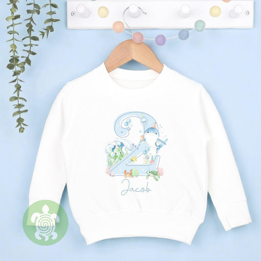 Blue Sea Life Shadow Any Age, 1st Birthday Party Sweatshirt, Personalised First Birthday design, Childs Top, Jumper, Boy Birthday Outfit
