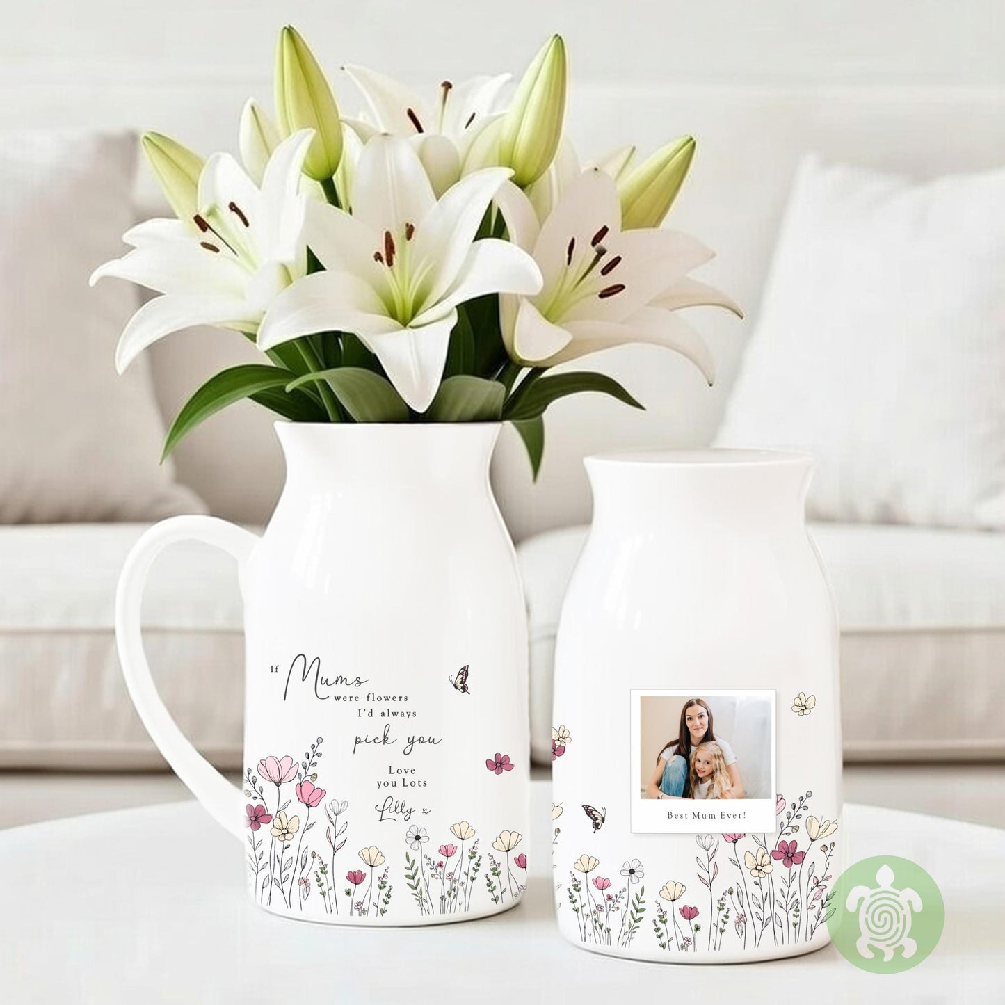 Personalised If … were flowers I’d we’d pick you Photo, Mother’s Day, Pink Wildflower, Floral Ceramic Vase, Flower Jug Mug, Birthday gift