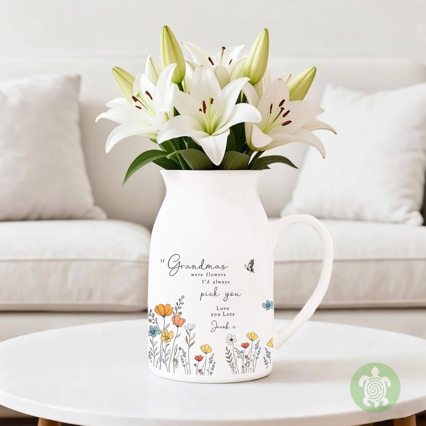 Personalised If … were flowers I’d we’d pick you, Mother’s Day, Wildflower, Floral Ceramic Vase, Flower Jug Mug, Birthday gift, Nannas Mums