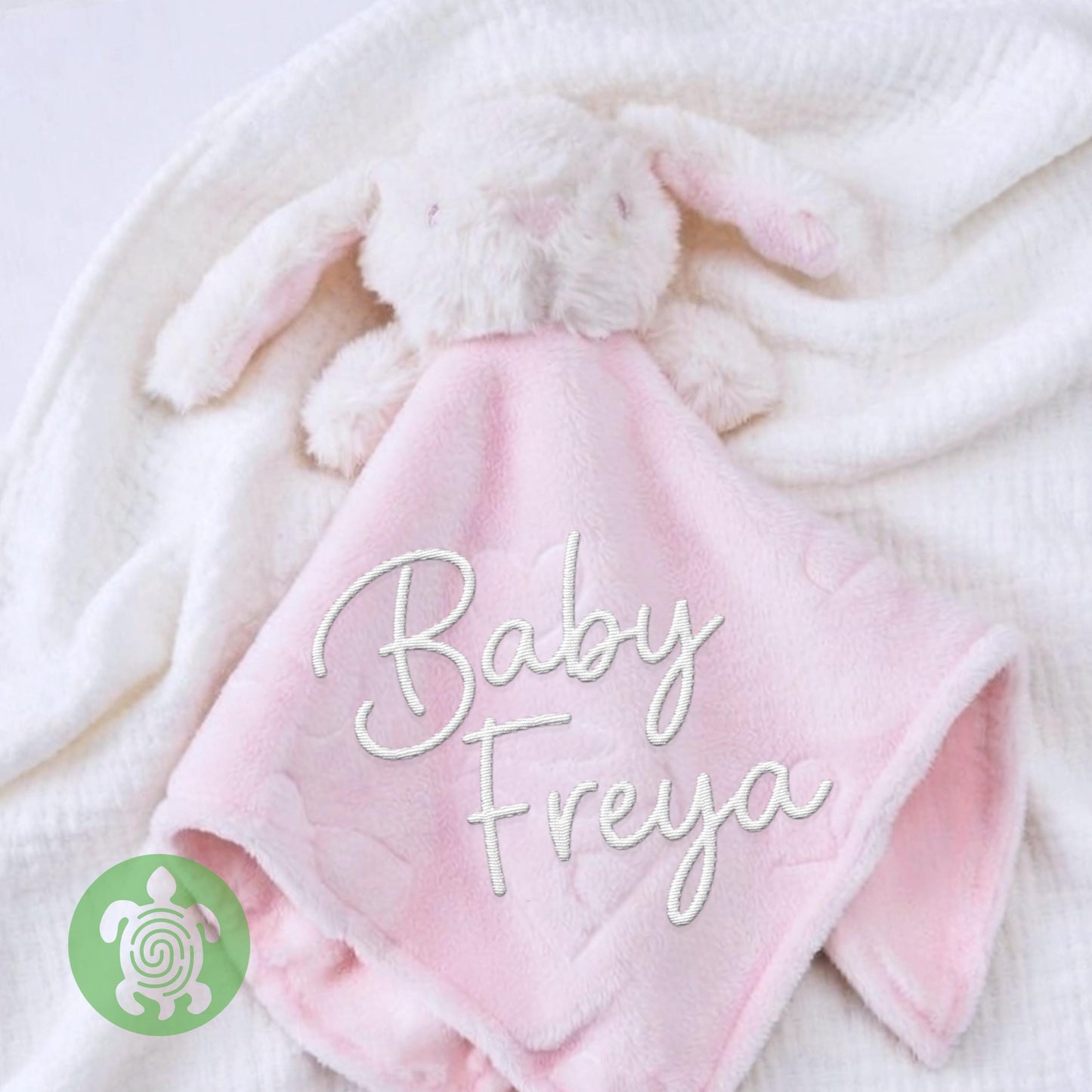 Personalised Embroidered Pink Bunnies Comforter | Baby Shower Gift | Baby Gift | Newborn Girl or Boy | Newborn Baby Gift | New Parents Gift