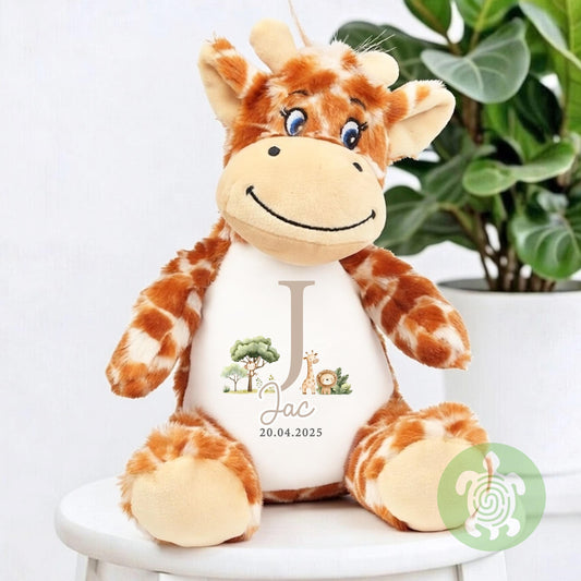 Personalised Beige Safari Initial Birth Bunny, Newborn Baby Gift, Custom Soft Toy for Newborn, Birthday, Newborn Babies Keepsake, New Baby