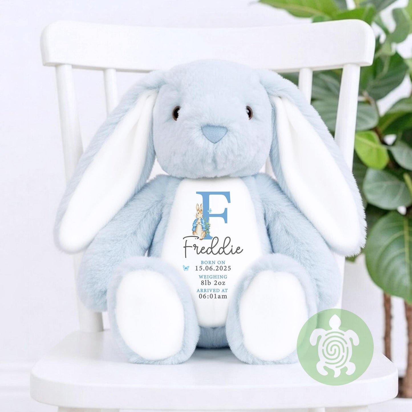 Personalised Blue Birth Stat Bunny, Newborn Baby Gift, Custom Soft Toy for Newborn, Birth Stats, Newborn Babies Keepsake, New Baby Gift