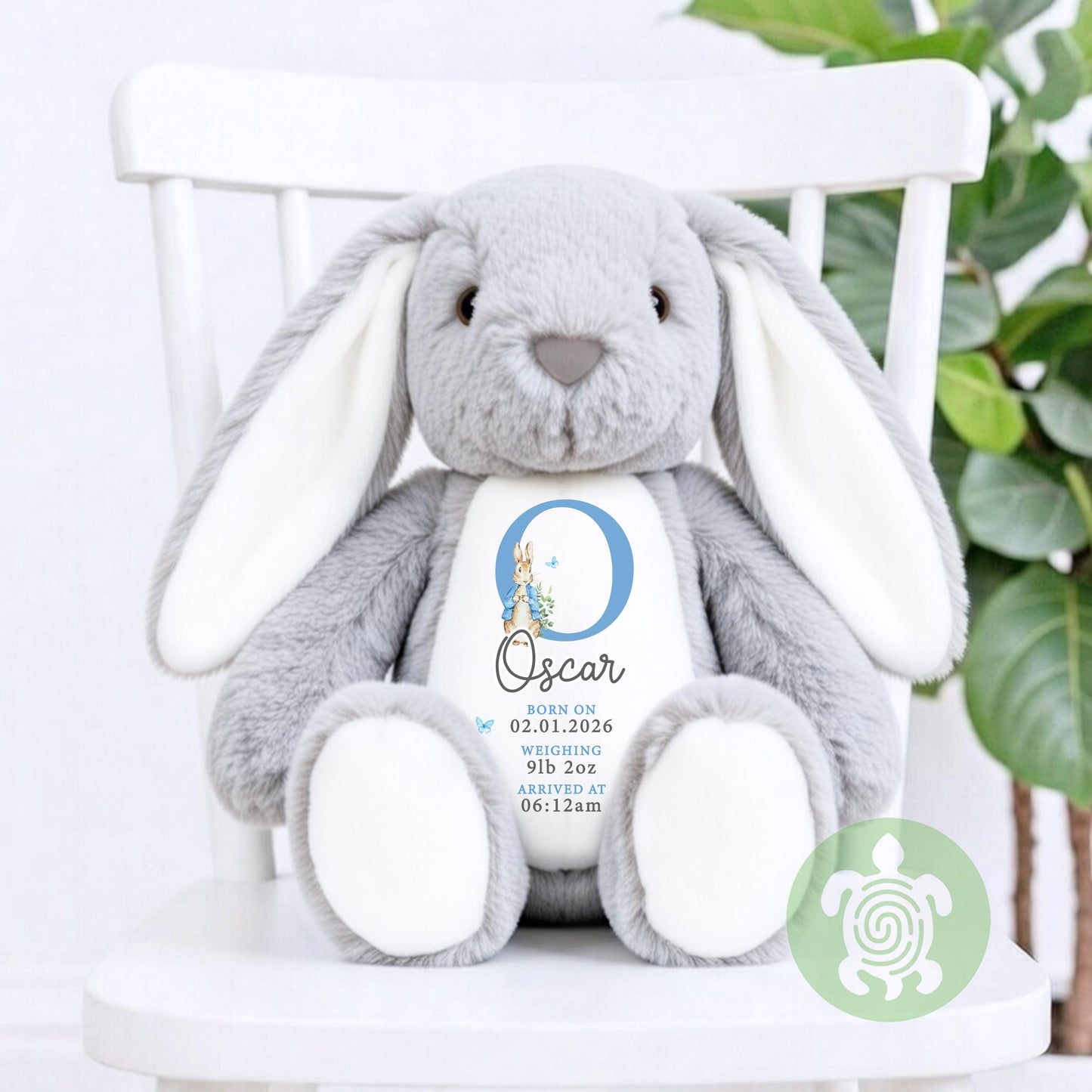 Personalised Blue Birth Stat Bunny, Newborn Baby Gift, Custom Soft Toy for Newborn, Birth Stats, Newborn Babies Keepsake, New Baby Gift