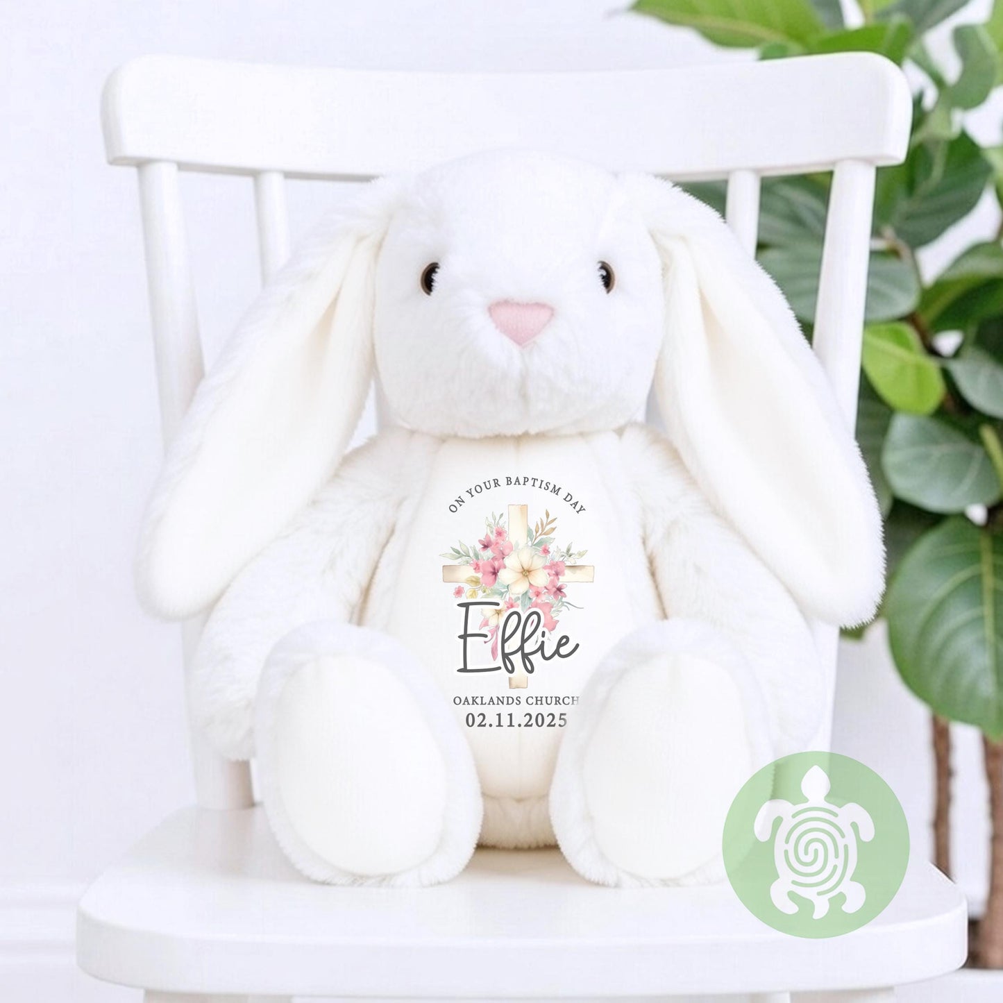 Personalised Pink Christening Bunny Gift, Baptism or Holy Communion Gift, Personalised Bunny, Baby Baptism Keepsake, Baby’s Special Day