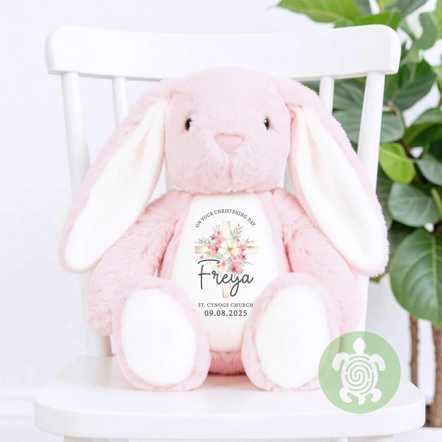Personalised Pink Christening Bunny Gift, Baptism or Holy Communion Gift, Personalised Bunny, Baby Baptism Keepsake, Baby’s Special Day