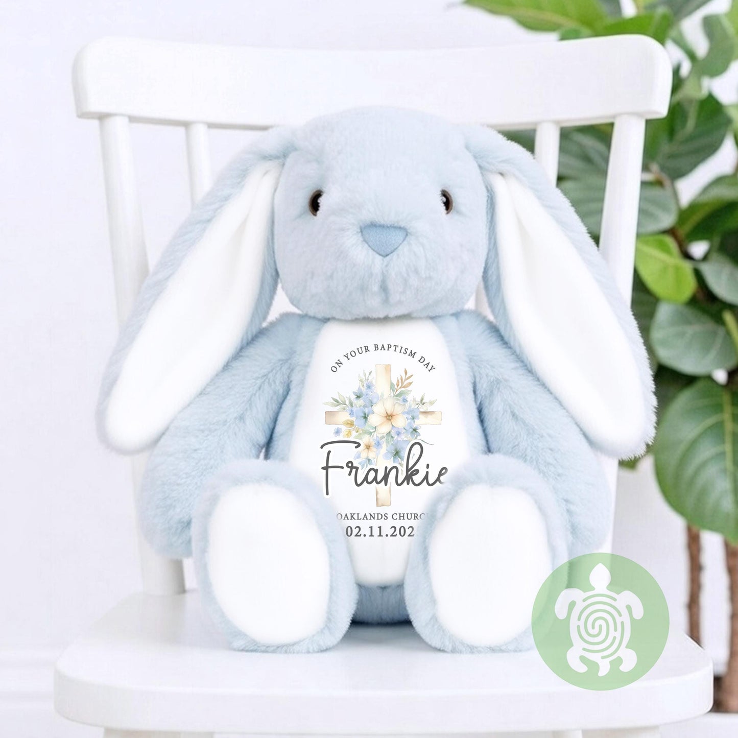 Personalised Blue Christening Bunny Gift, Baptism or Holy Communion Gift, Personalised Bunny, Baby Baptism Keepsake, Baby’s Special Day