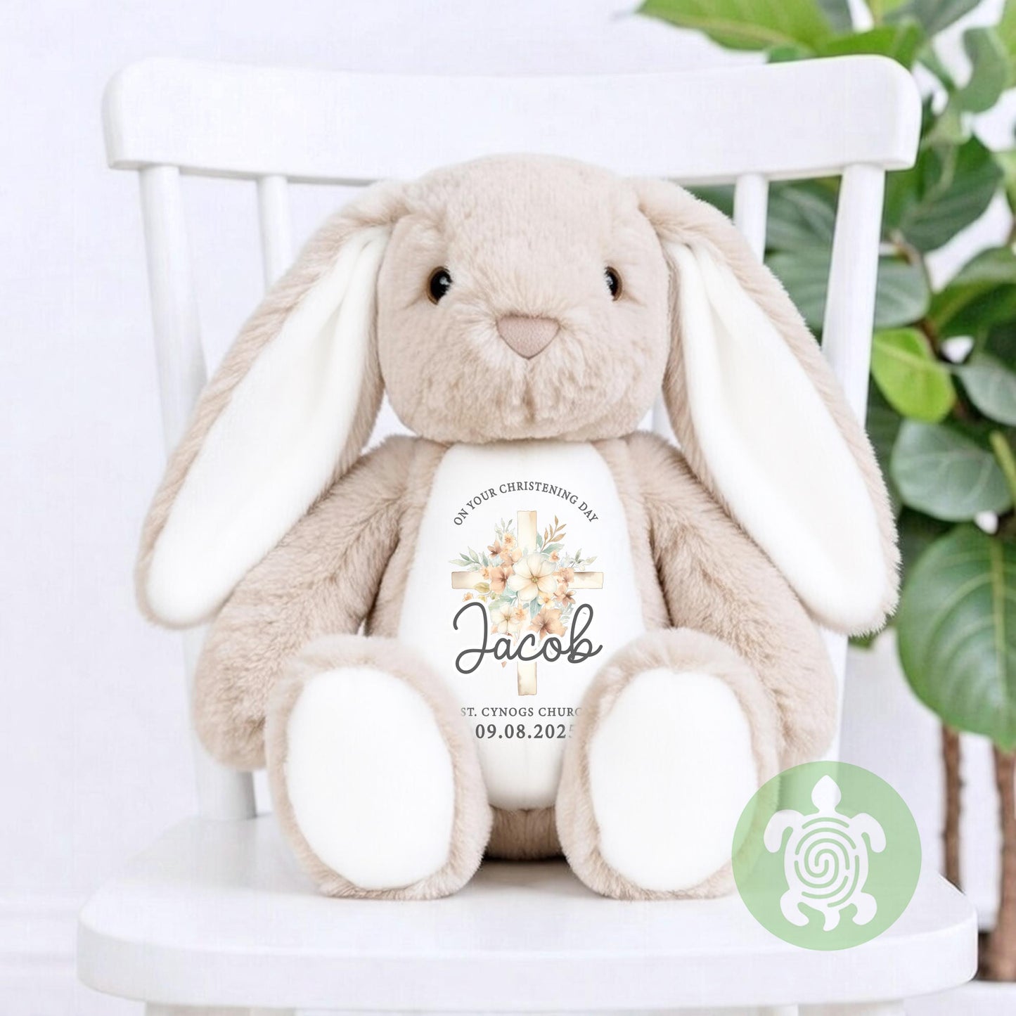 Personalised Beige Christening Bunny Gift, Baptism or Holy Communion Gift, Personalised Bunny, Baby Baptism Keepsake, Baby’s Special Day