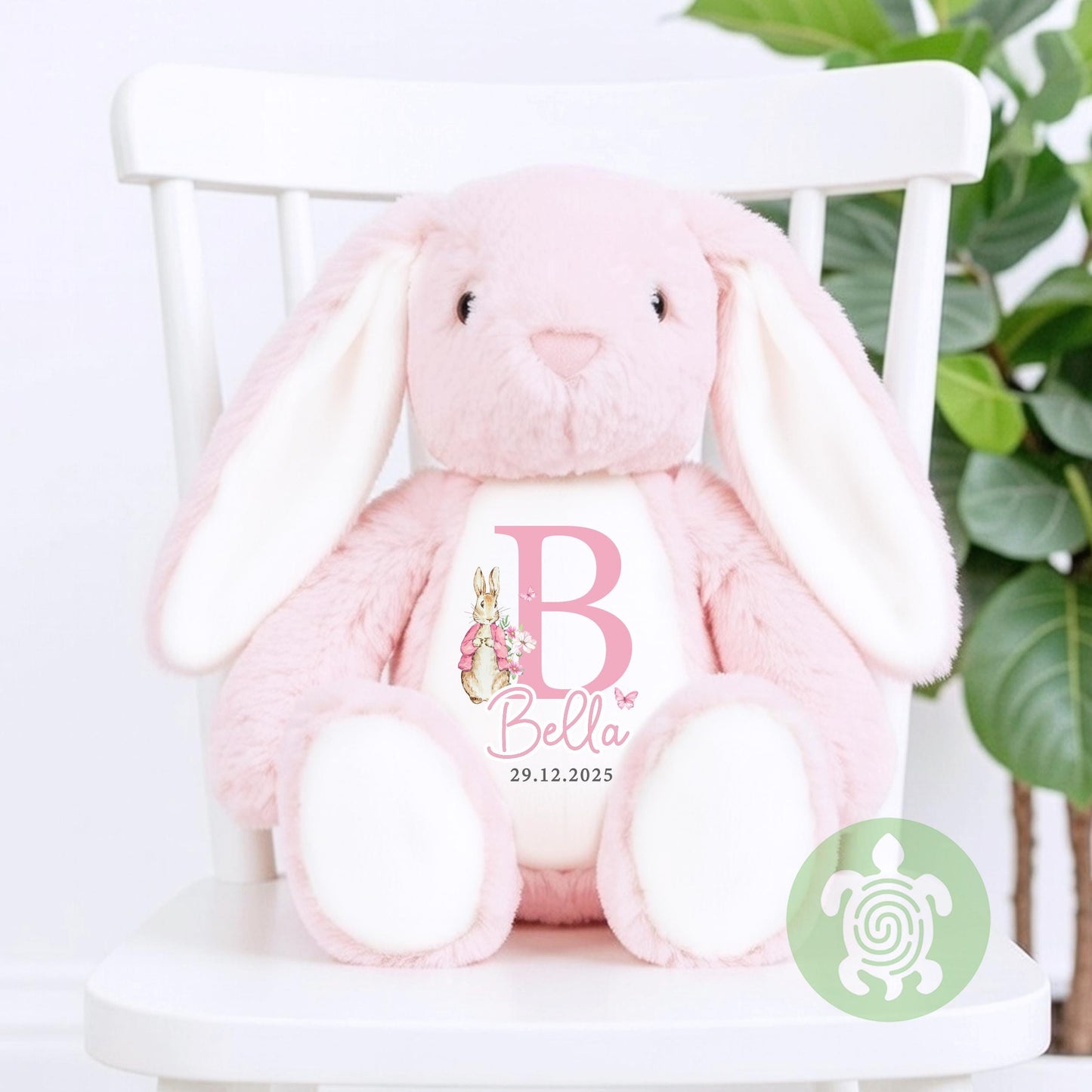 Personalised Pink Rabbit Initial Birth Bunny, Newborn Baby Gift, Custom Soft Toy for Newborn, Birthday, Newborn Babies Keepsake, New Baby