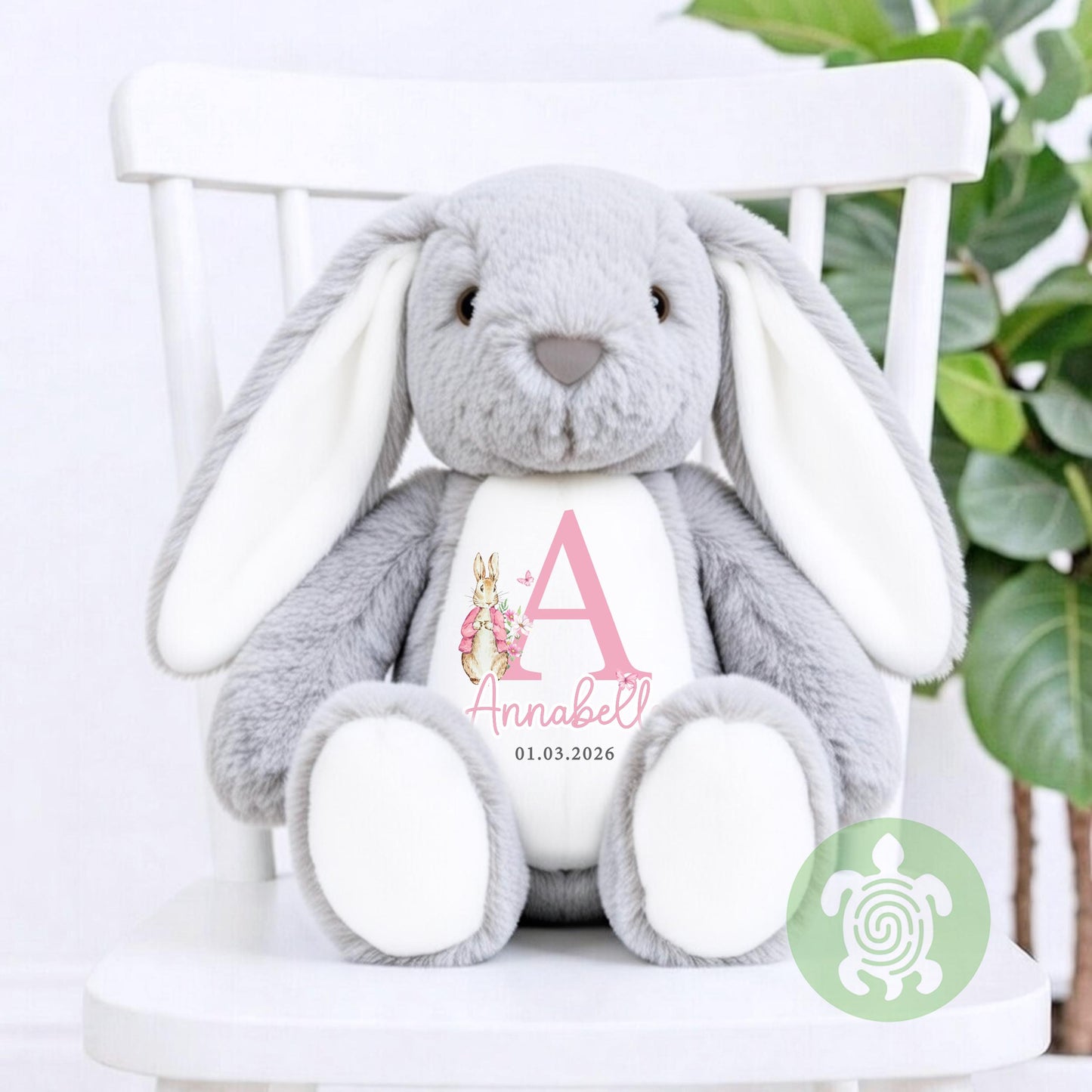 Personalised Pink Rabbit Initial Birth Bunny, Newborn Baby Gift, Custom Soft Toy for Newborn, Birthday, Newborn Babies Keepsake, New Baby