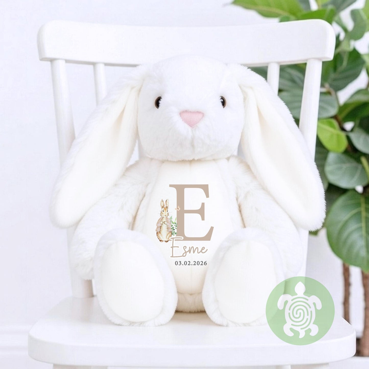 Personalised Beige Rabbit Initial Birth Bunny, Newborn Baby Gift, Custom Soft Toy for Newborn, Birthday, Newborn Babies Keepsake, New Baby