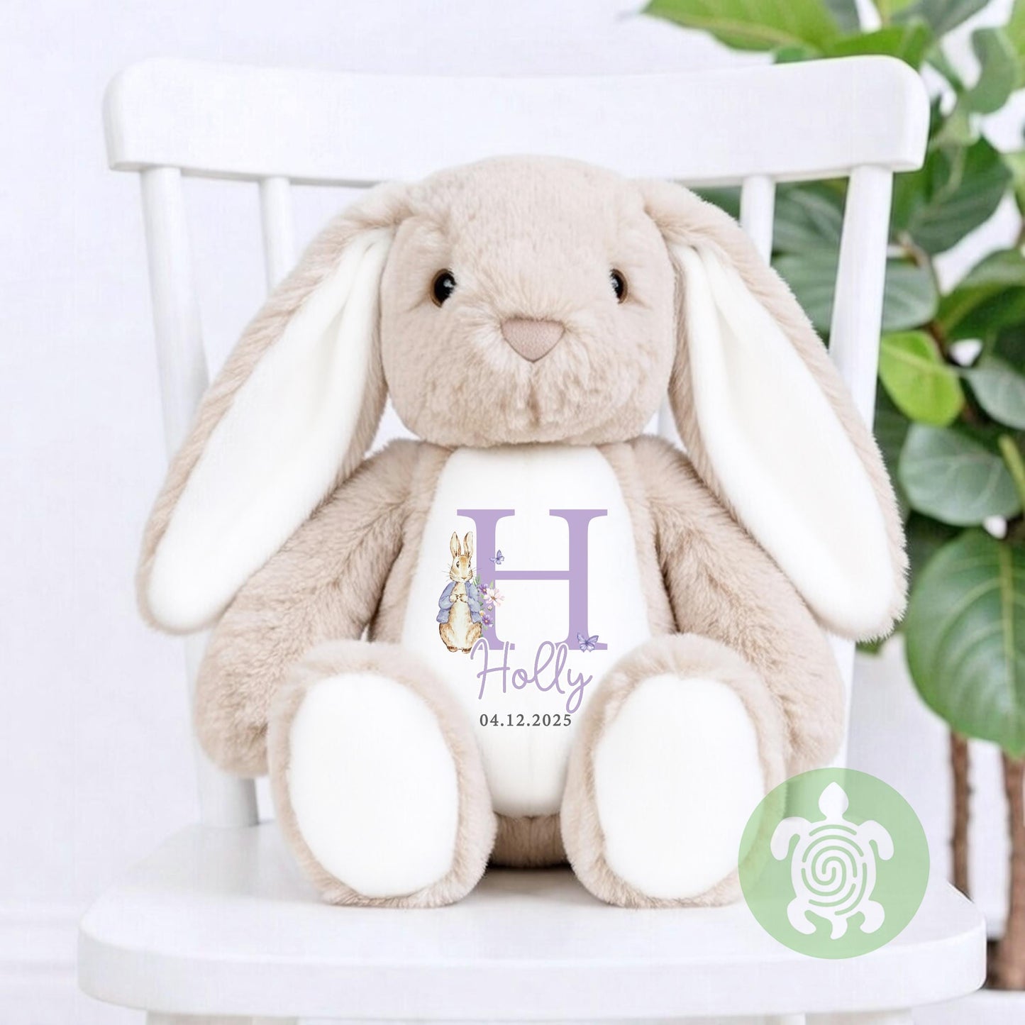 Personalised Purple Rabbit Initial Birth Bunny, Newborn Baby Gift, Custom Soft Toy for Newborn, Birthday, Newborn Babies Keepsake, New Baby