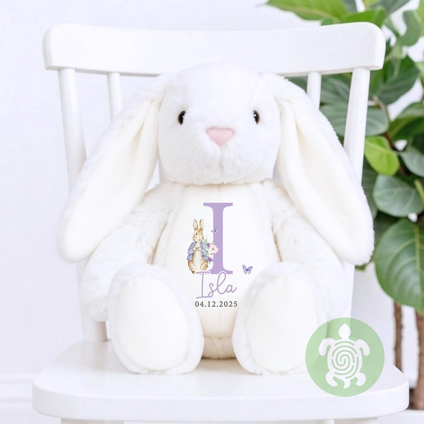 Personalised Purple Rabbit Initial Birth Bunny, Newborn Baby Gift, Custom Soft Toy for Newborn, Birthday, Newborn Babies Keepsake, New Baby