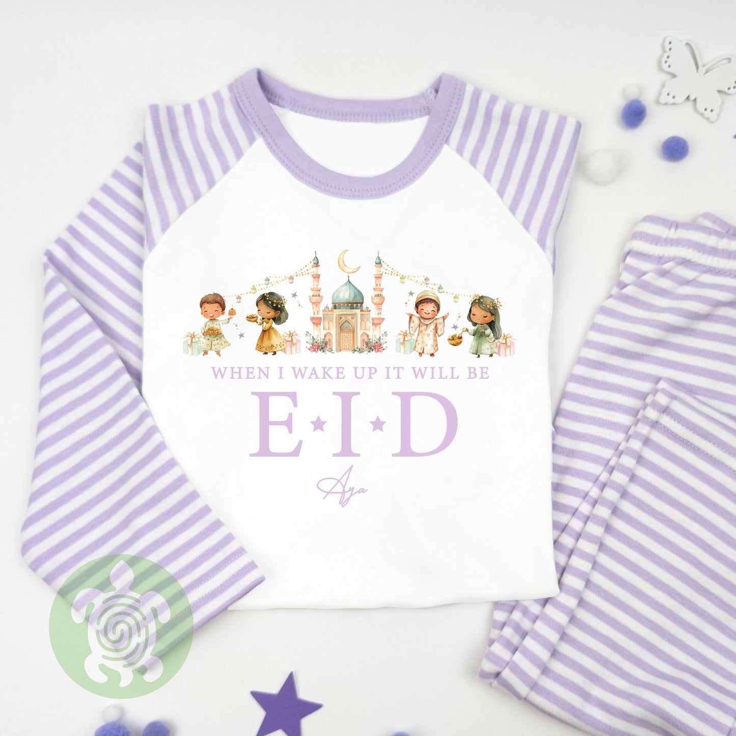 Personalised When I Wake Up It’s Eid Outfit for Kids, Ramadan and Eid, Celebration Eid Mubarak, Stripped Tight-fitting style