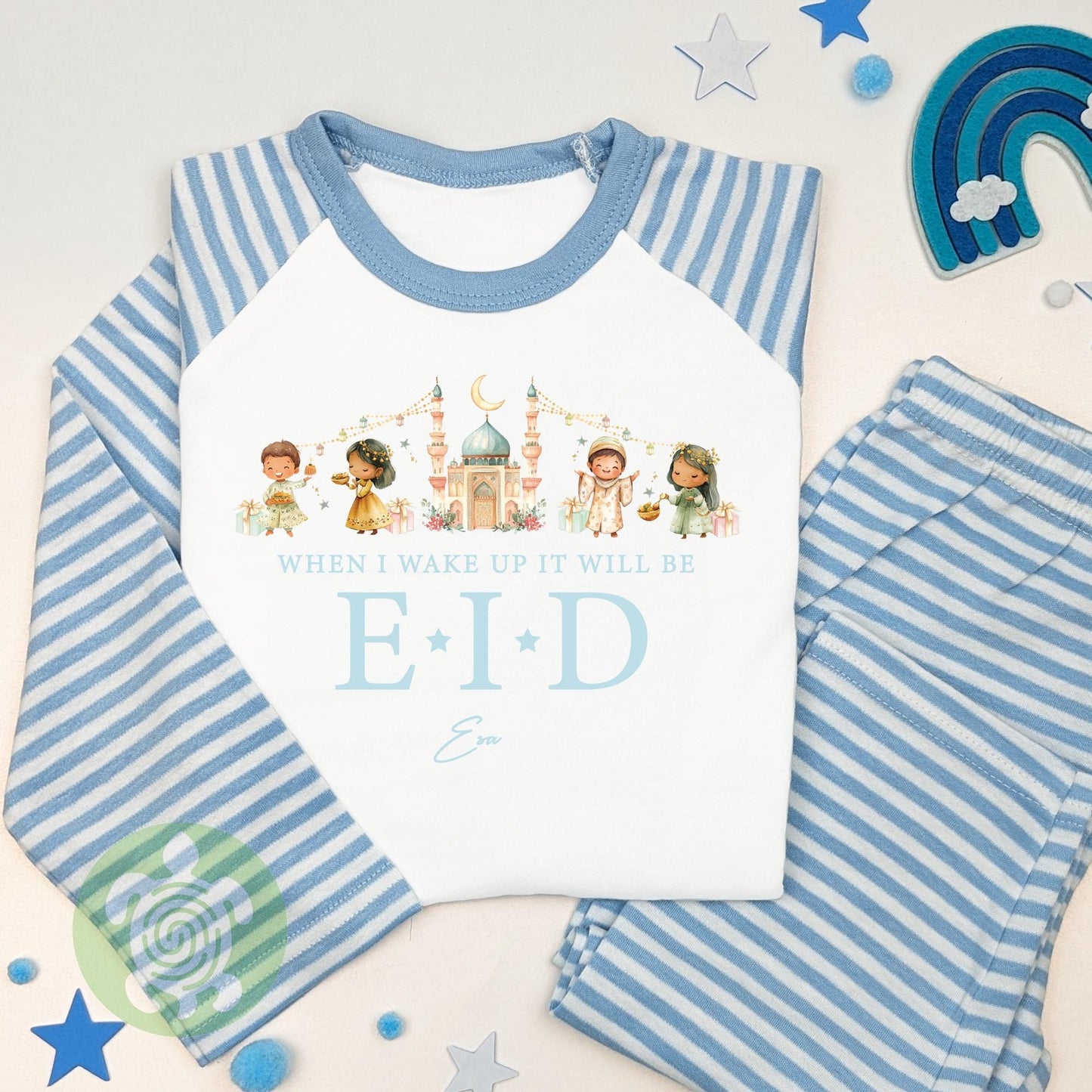 Personalised When I Wake Up It’s Eid Outfit for Kids, Ramadan and Eid, Celebration Eid Mubarak, Stripped Tight-fitting style