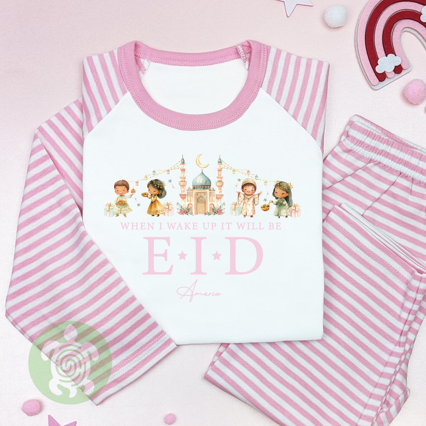 Personalised When I Wake Up It’s Eid Outfit for Kids, Ramadan and Eid, Celebration Eid Mubarak, Stripped Tight-fitting style