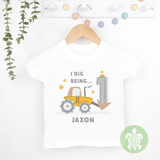 Personalised Little Digger Birthday Party Top | Birthday Gift | White or Long Sleeve Baseball T-Shirt | Personalised Any Age Birthday Top