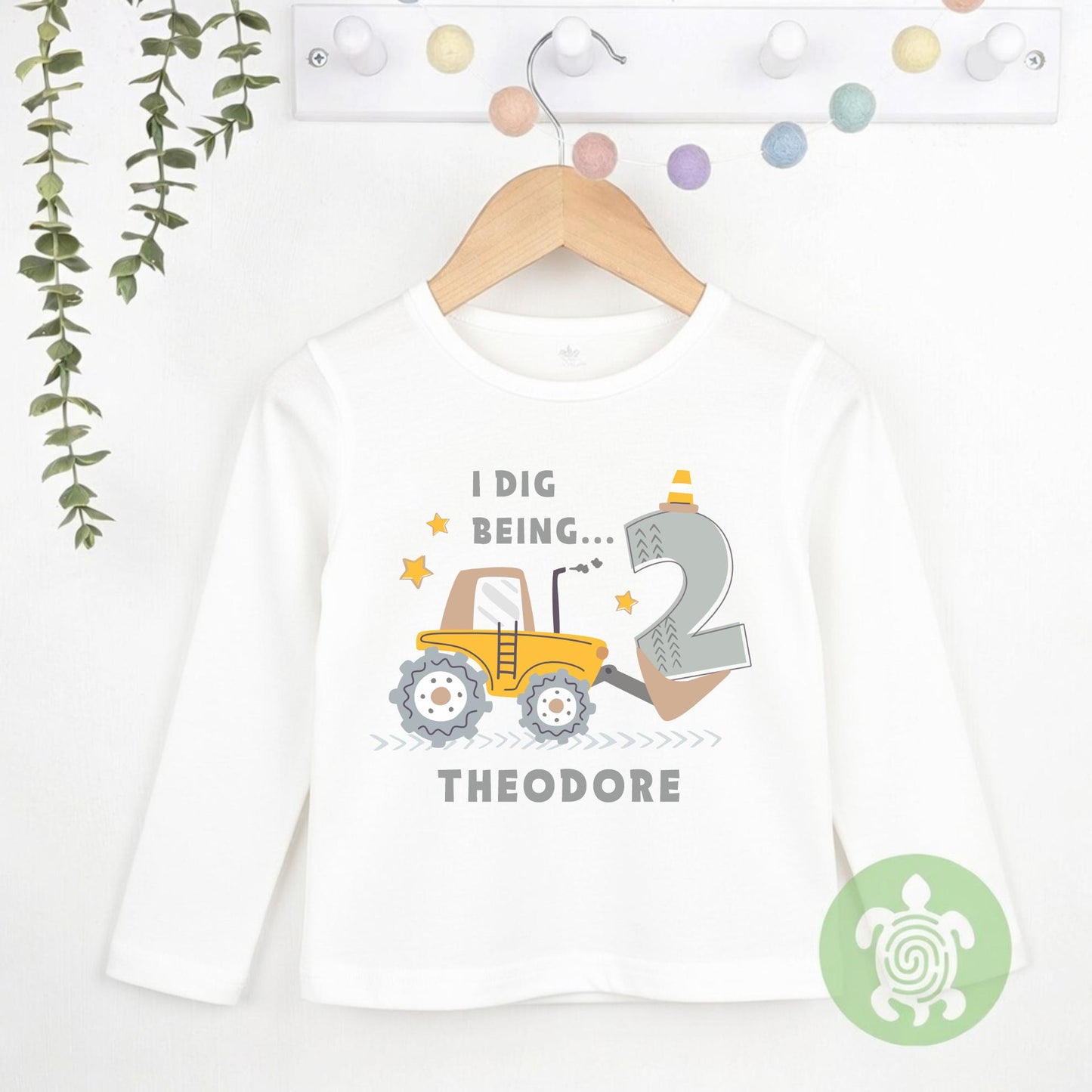 Personalised Little Digger Birthday Party Top | Birthday Gift | White or Long Sleeve Baseball T-Shirt | Personalised Any Age Birthday Top