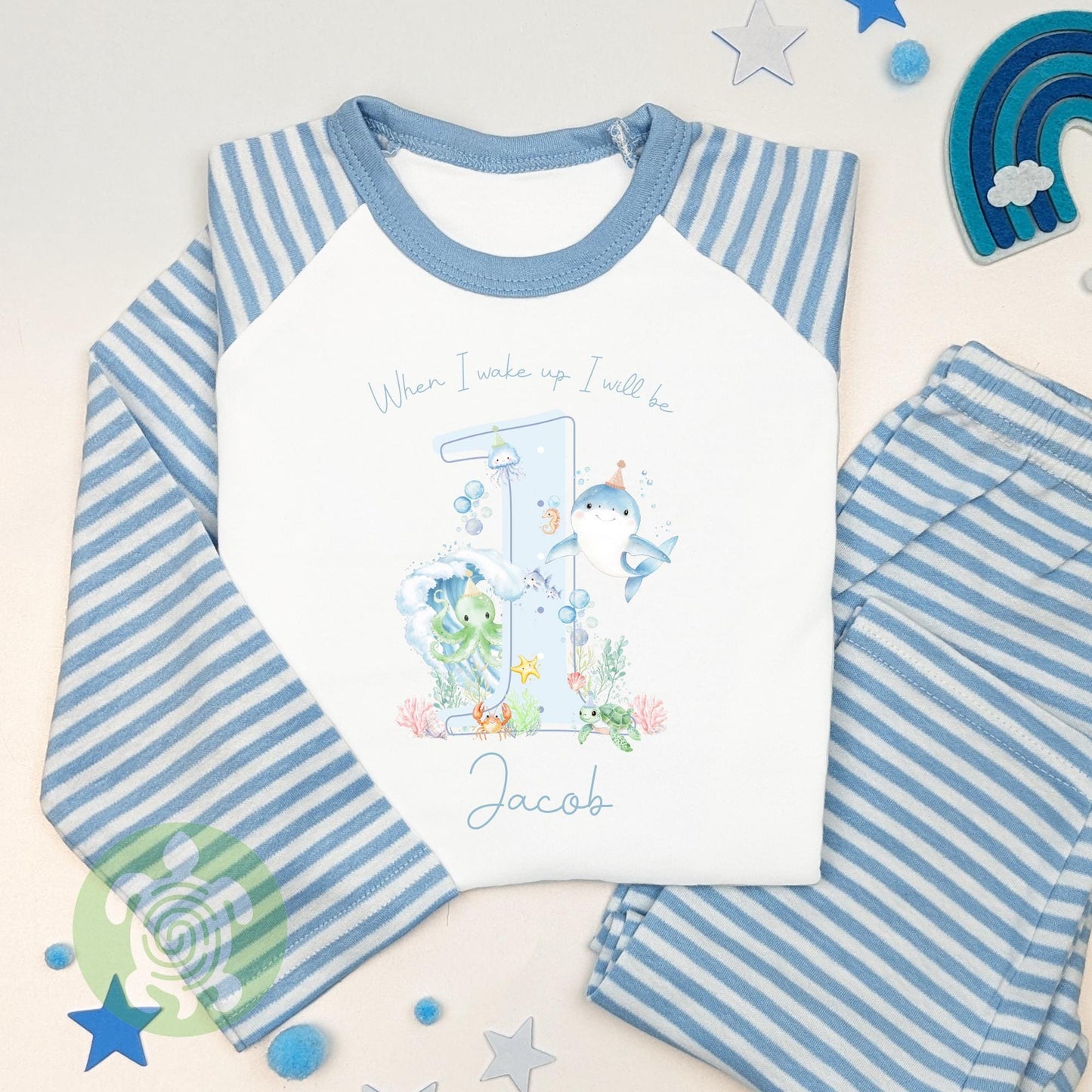 Sea Life Shadow Any Age When I Wake Up Personalised Kids Outfit, Birthday Morning Set, Custom Name Cotton Clothing Set, Tight-fitting style