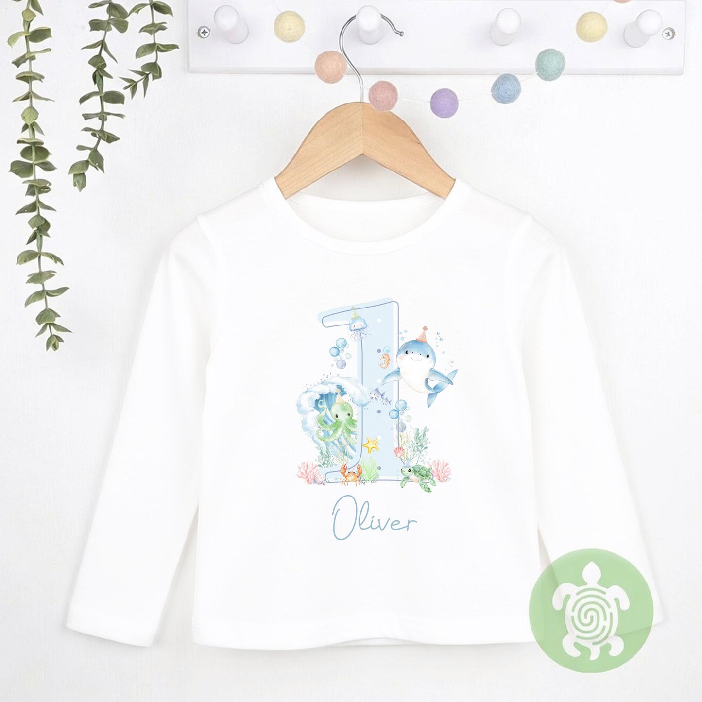 Blue Sea Life Shadow Any Age, 1st Birthday Party Sweatshirt, Personalised First Birthday design, Childs Top, Jumper, Boy Birthday Outfit