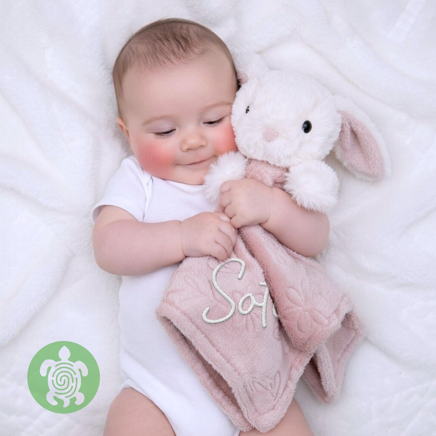 Personalised Embroidered Pink Bunnies Comforter | Baby Shower Gift | Baby Gift | Newborn Girl or Boy | Newborn Baby Gift | New Parents Gift