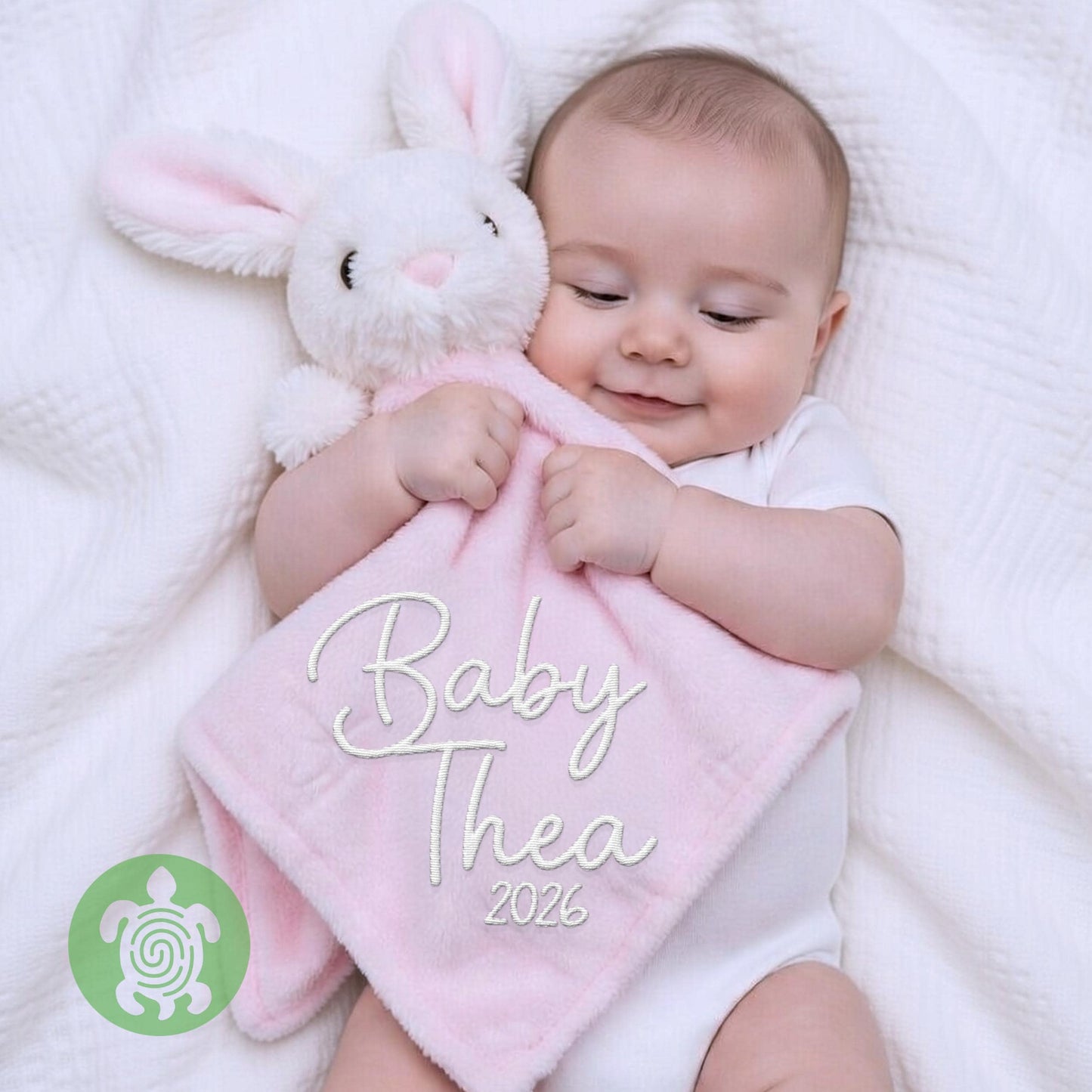 Personalised Embroidered Pink Bunnies Comforter | Baby Shower Gift | Baby Gift | Newborn Girl or Boy | Newborn Baby Gift | New Parents Gift